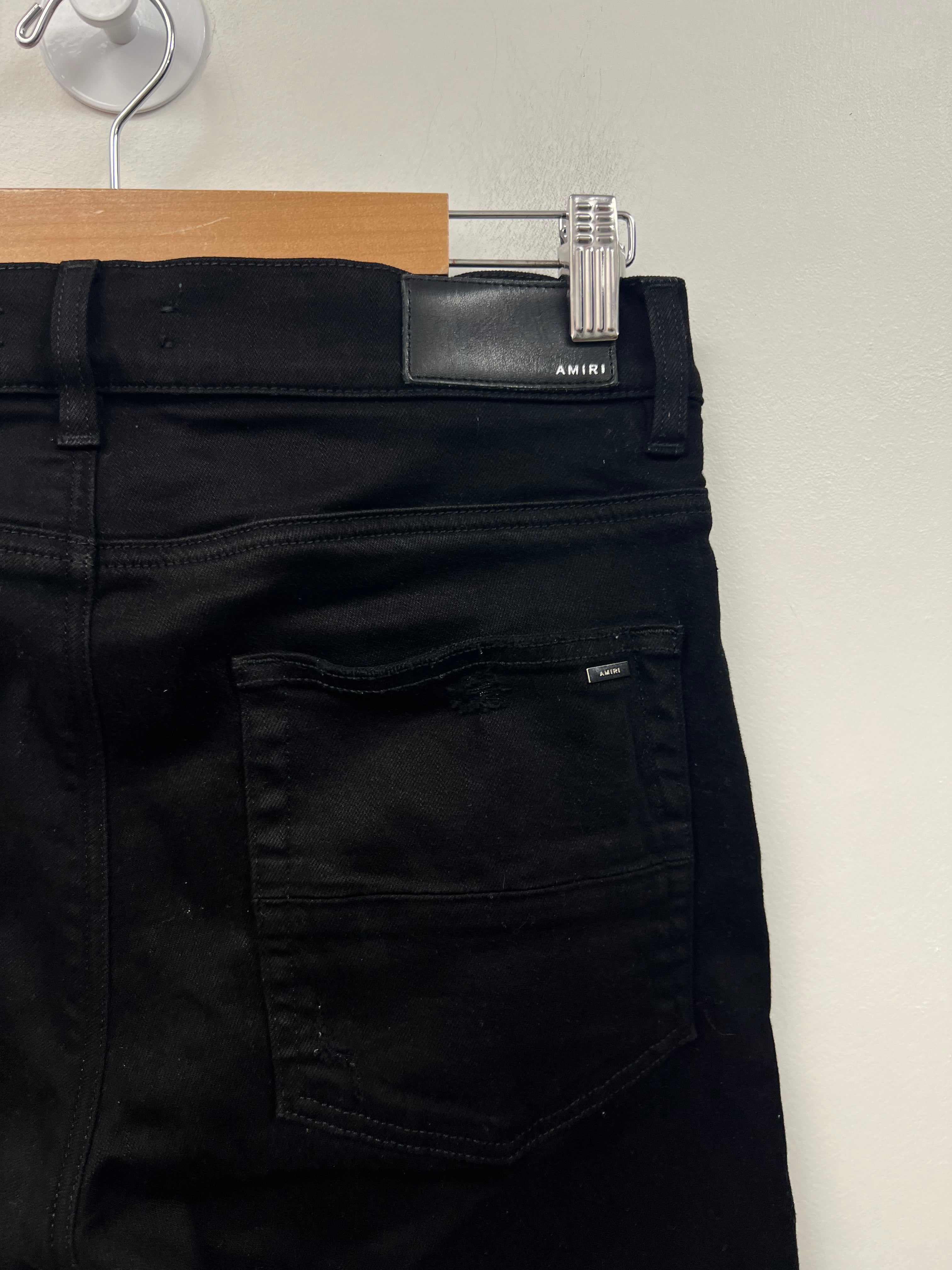 Amiri MX1 Black Baby Blue Suede Patch Jeans