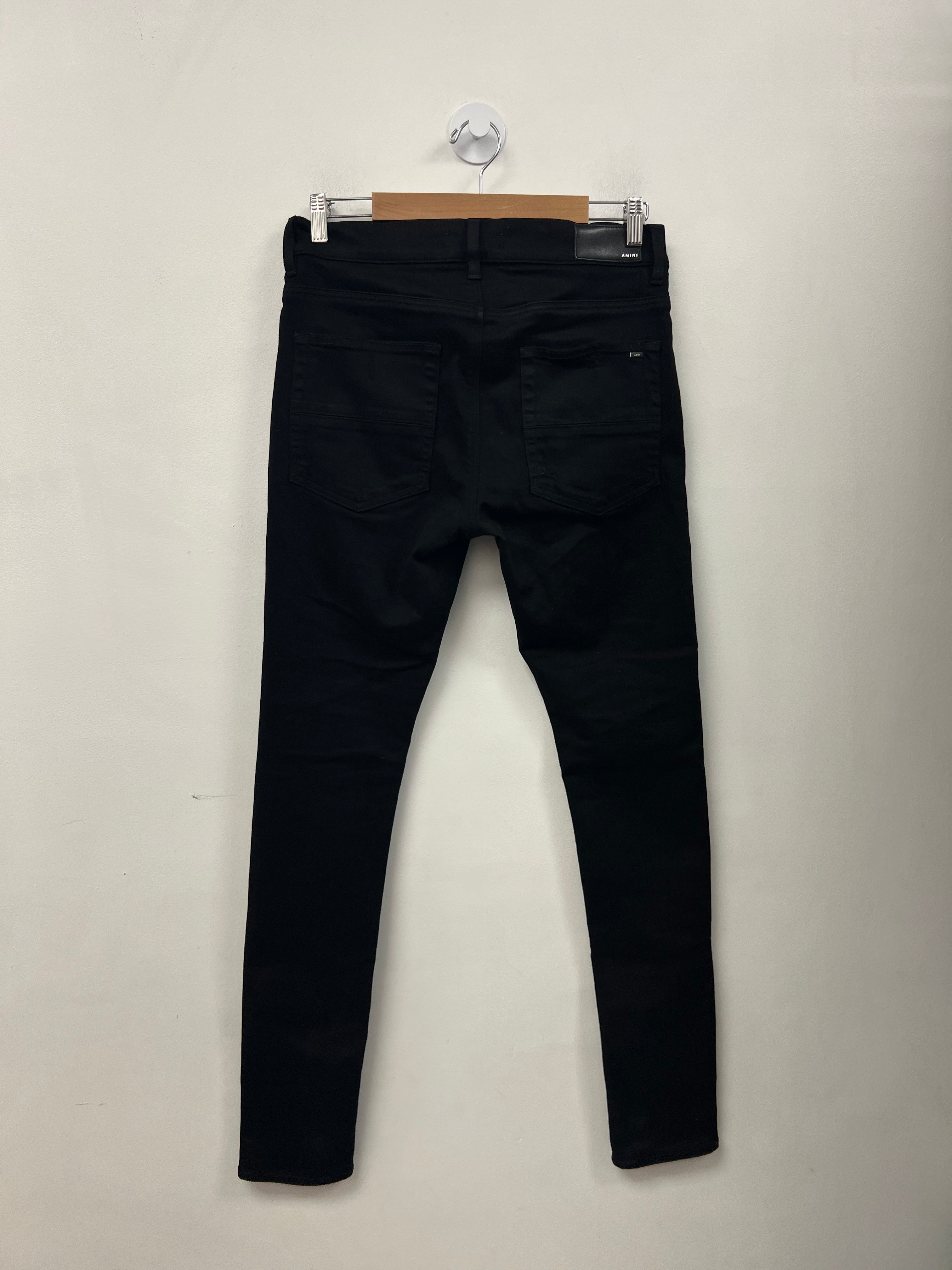 Amiri MX1 Black Baby Blue Suede Patch Jeans