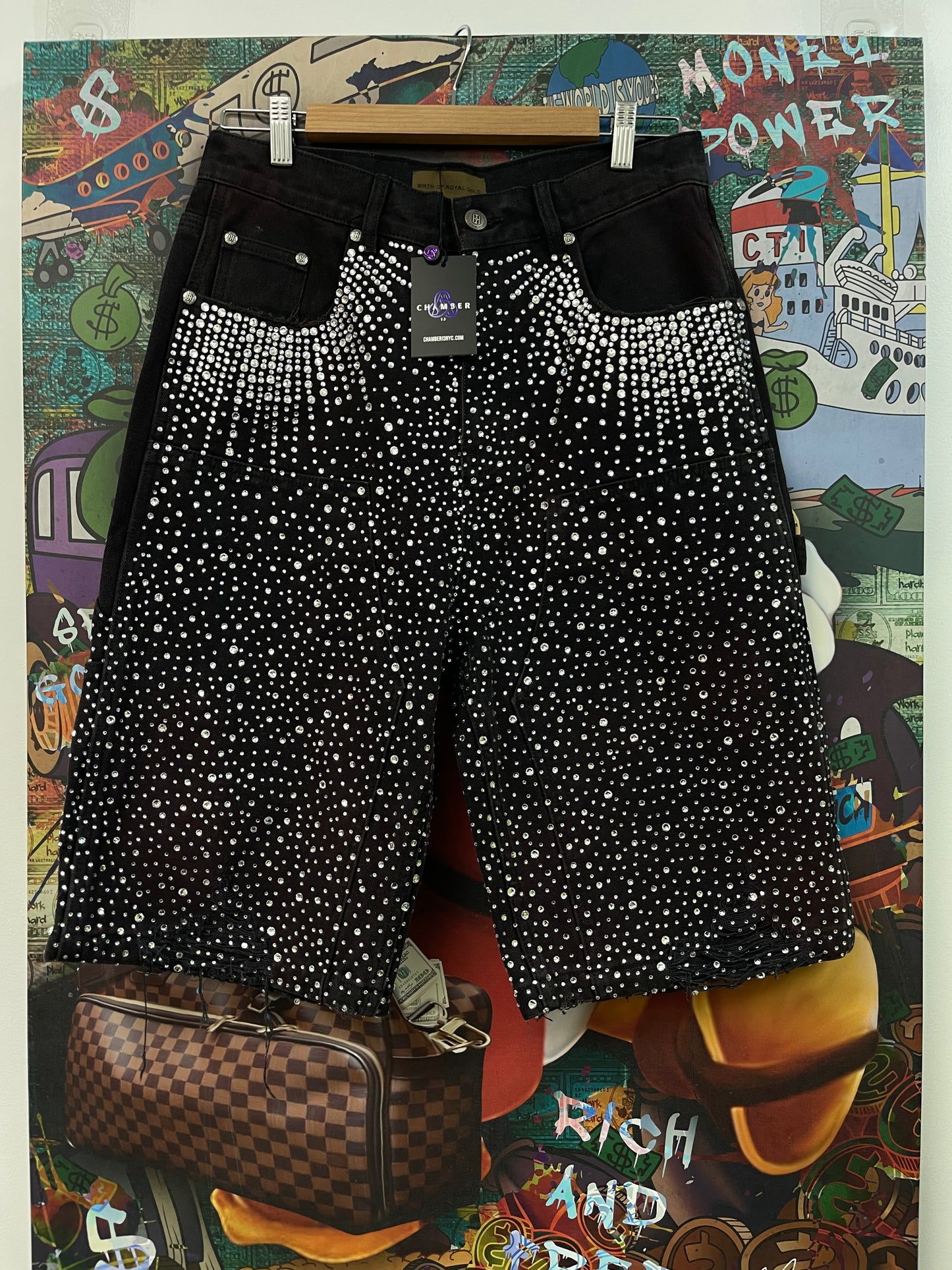 Birth Of A Royal Child Black Double Knee Jean Shorts