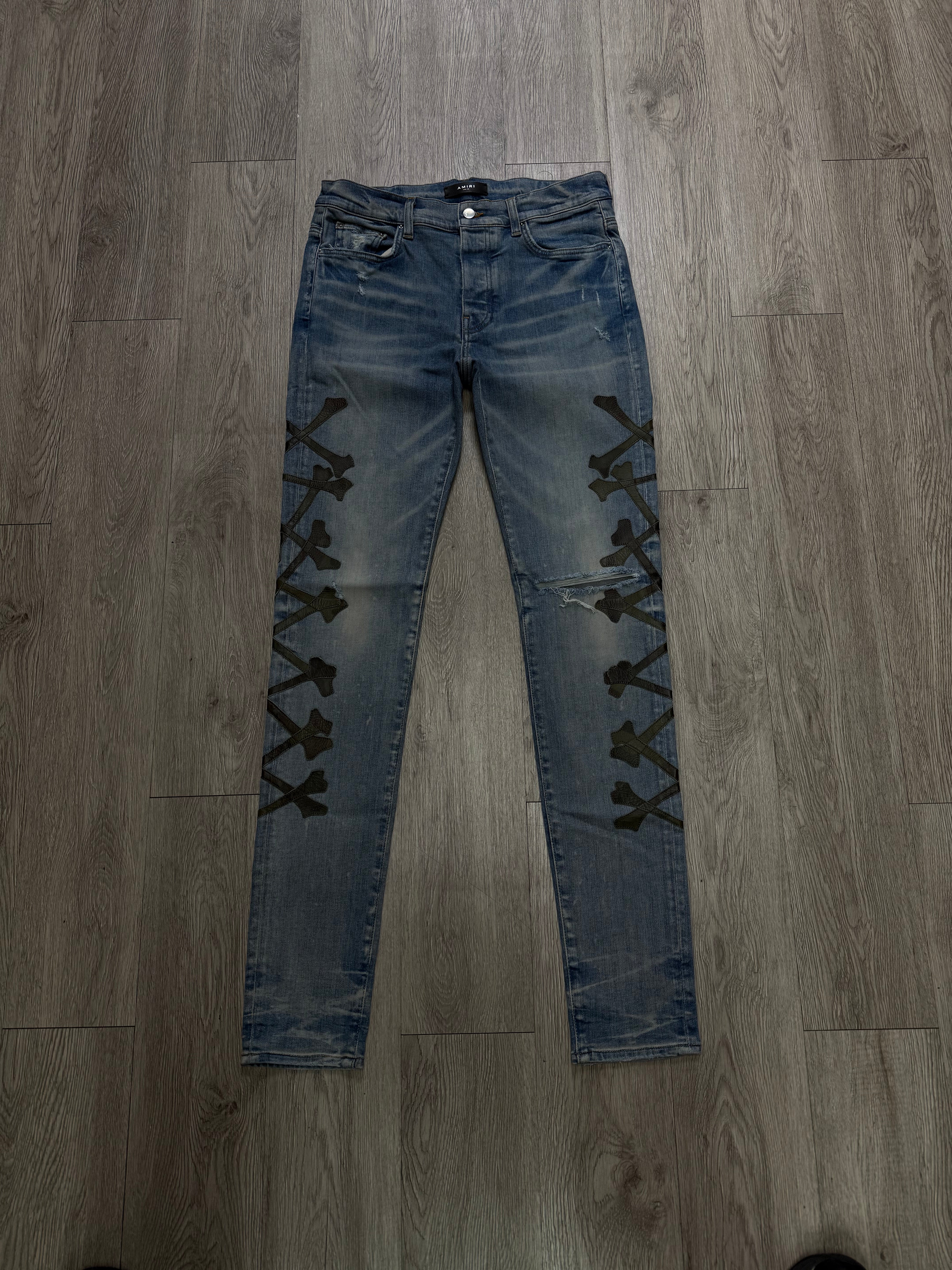 Amiri Light Wash Camo Bones Jeans