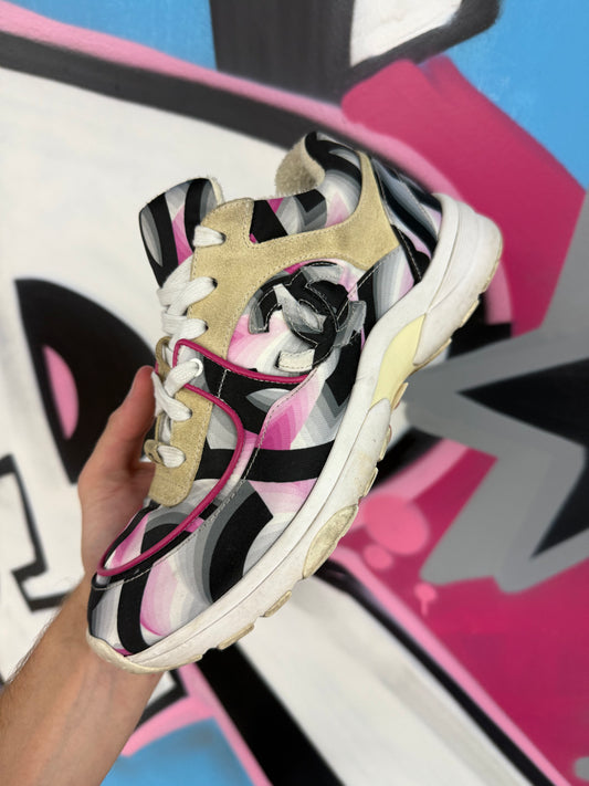 Chanel CC Runner Pink Black Beige Used No Box