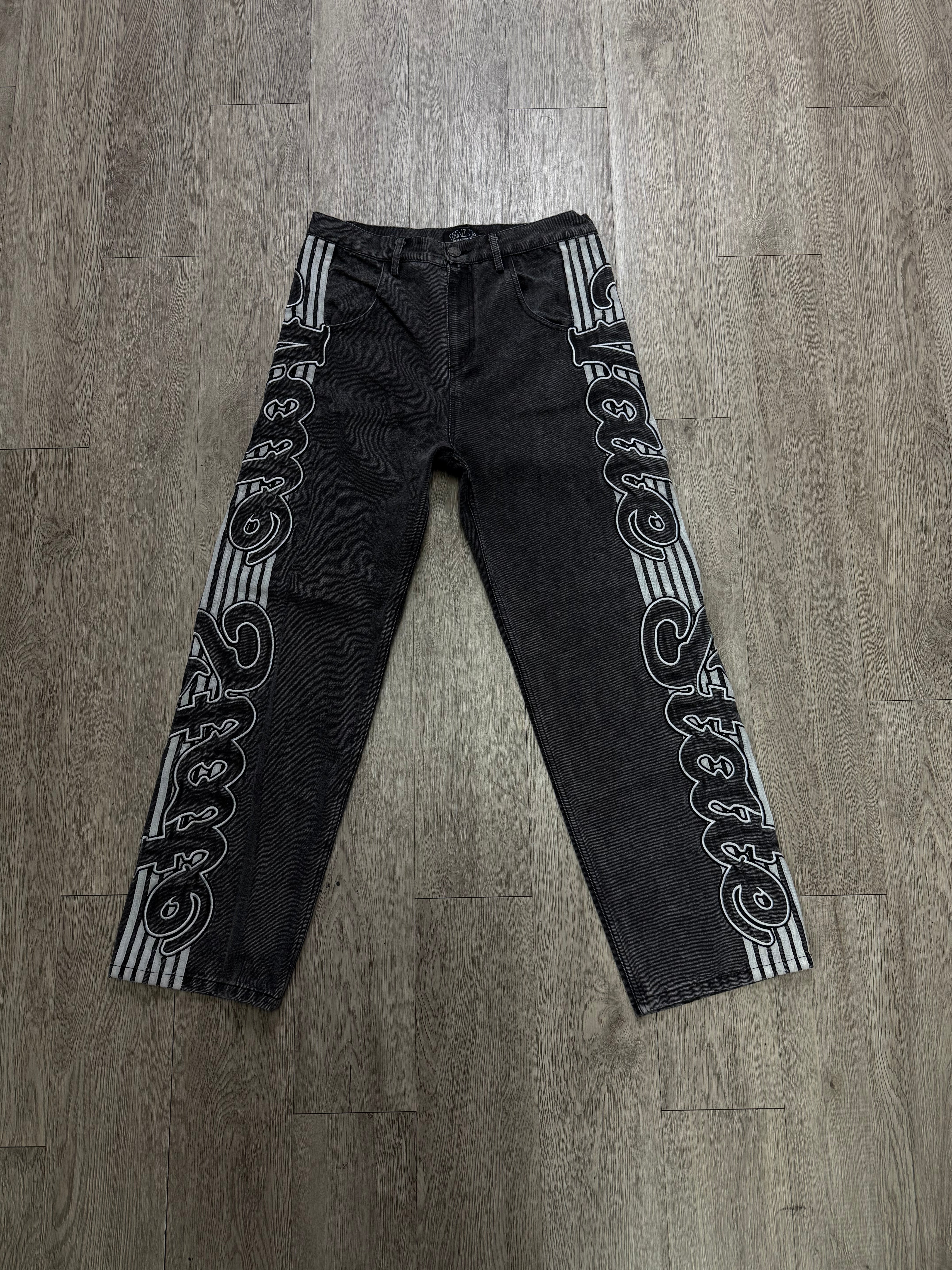 Vale Black Wash Striped Jeans