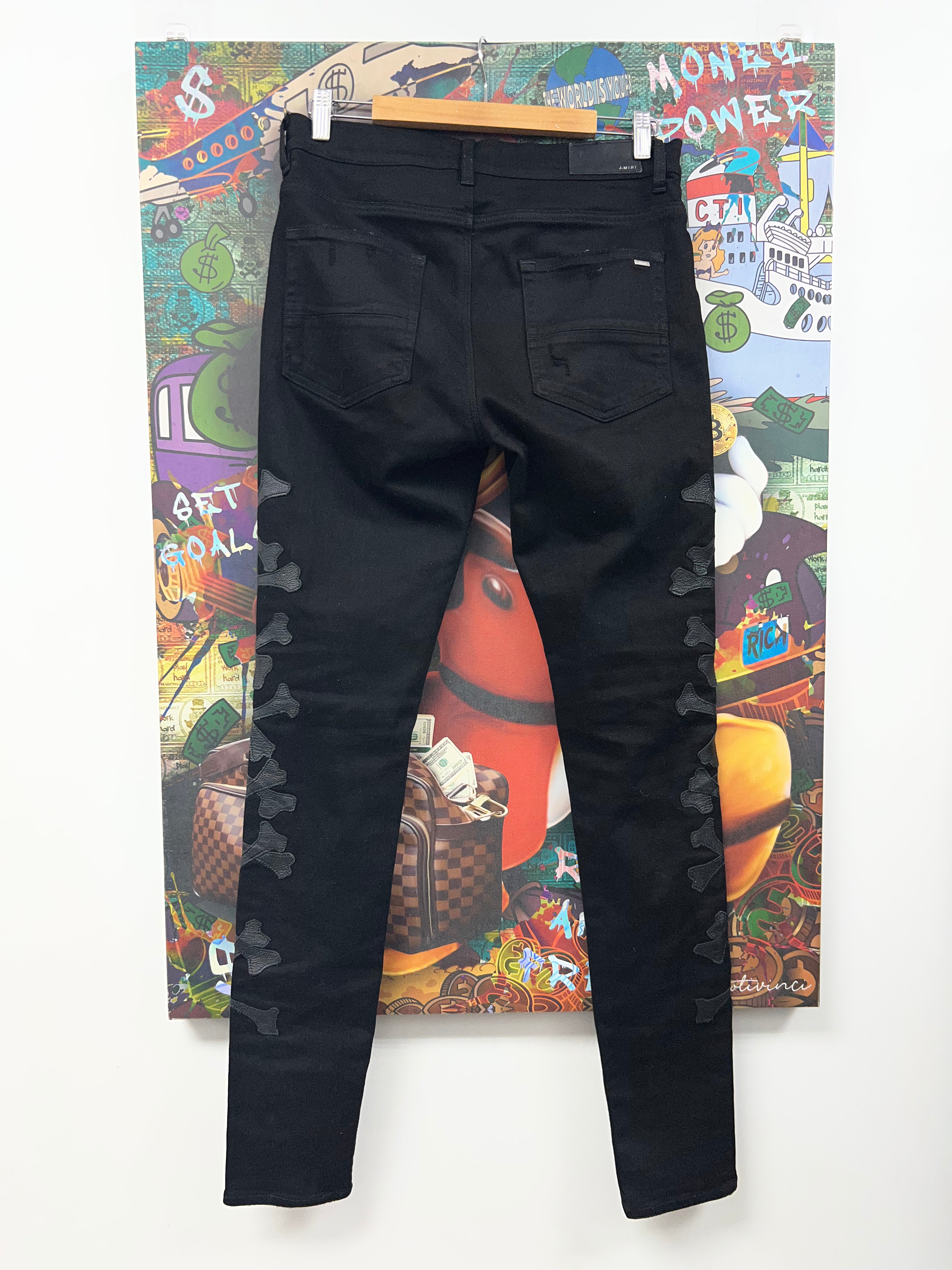 Amiri Black Leather Bones Jeans