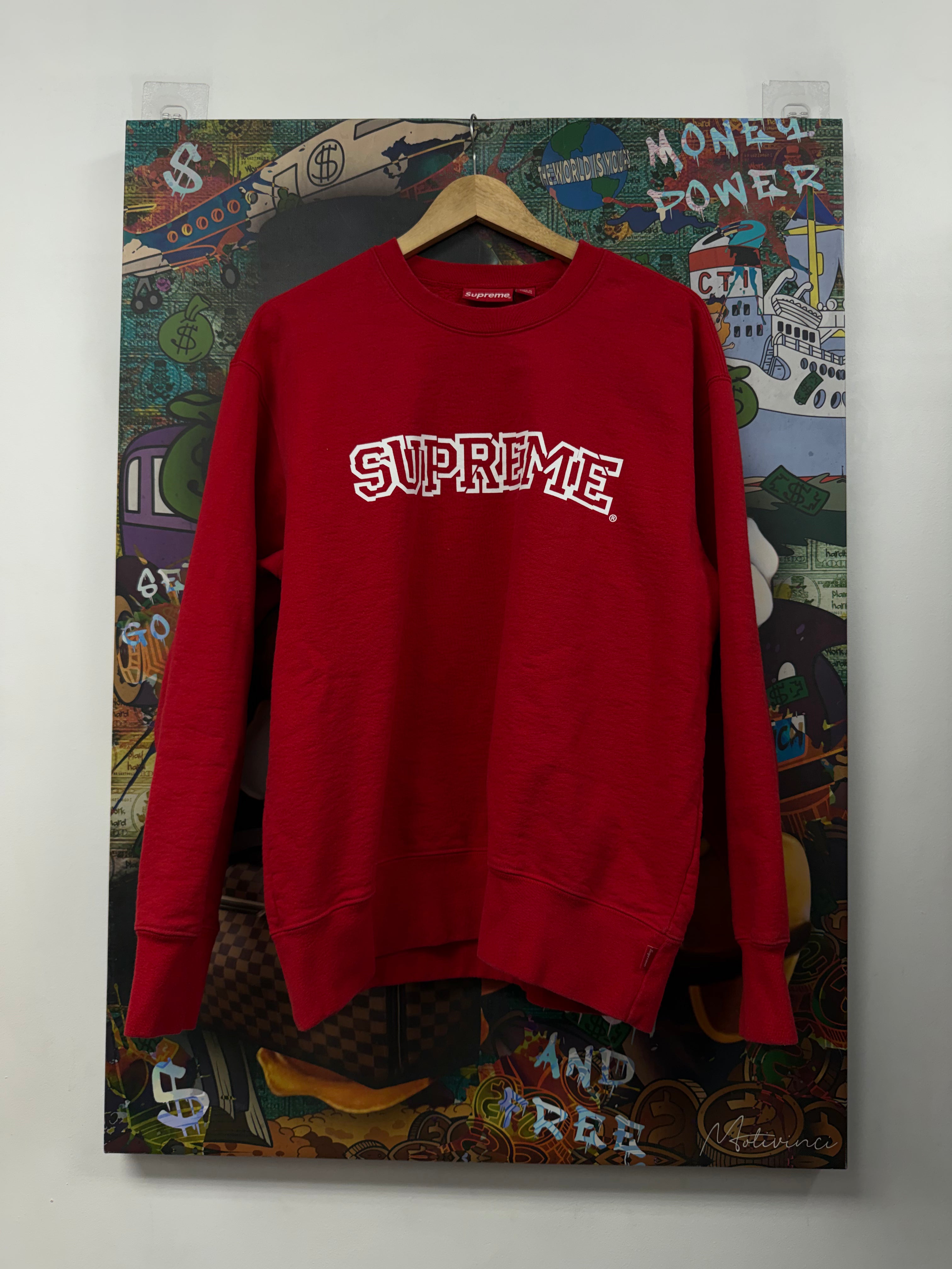 Supreme Red White Chest Logo Crewneck
