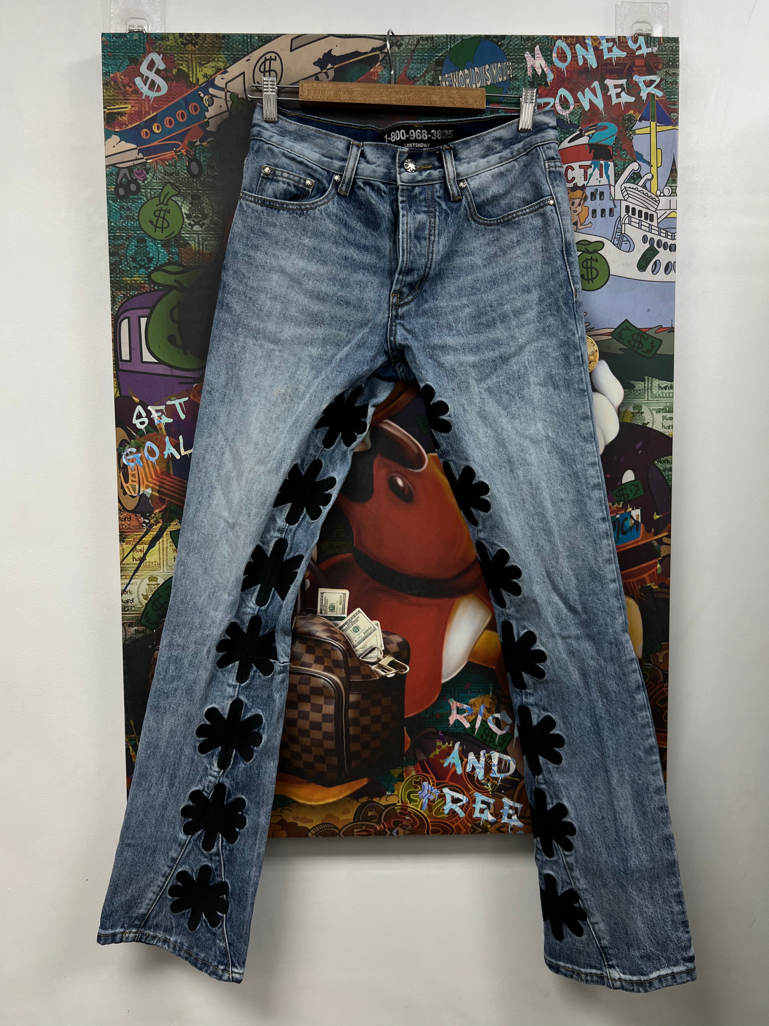 LOST SHDWS Light Wash Black Stars Jeans