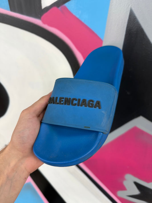 Balenciaga Slide Blue Logo Used With Box