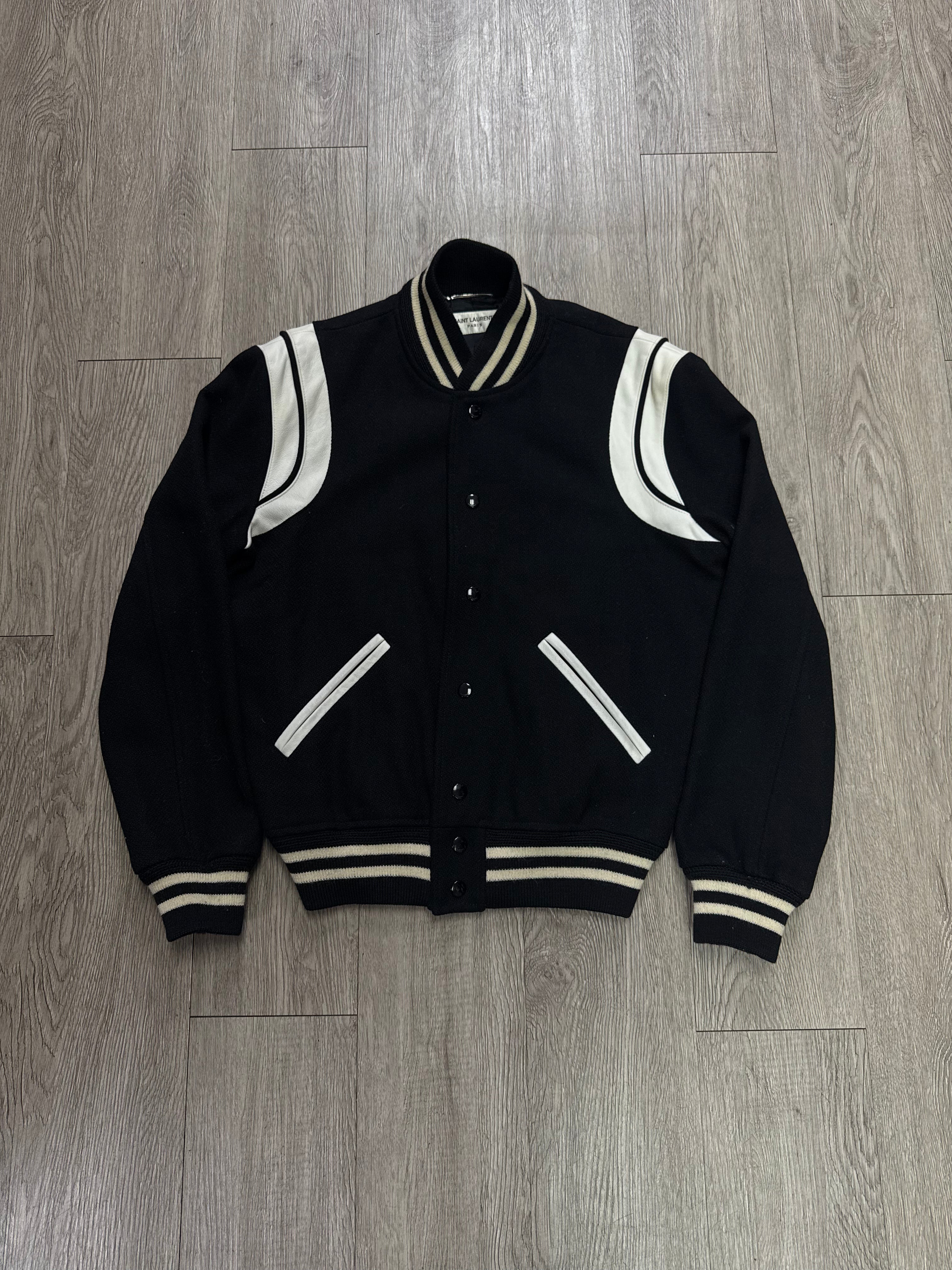 YSL Black Cream Teddy Varsity Varsity Jacket