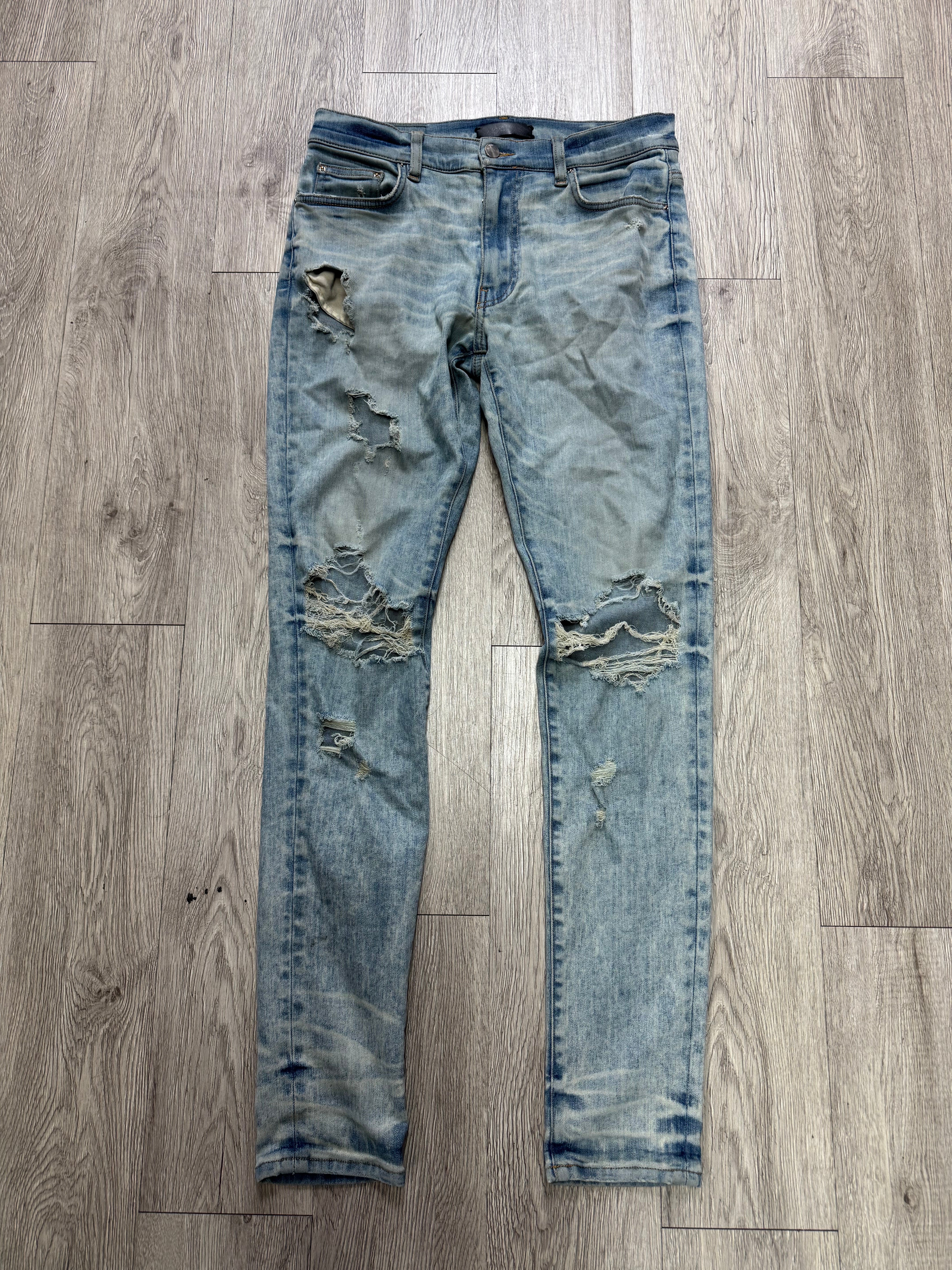 Amiri Vintage Wash Ripped Thrasher (Old Season Zipper) Jeans