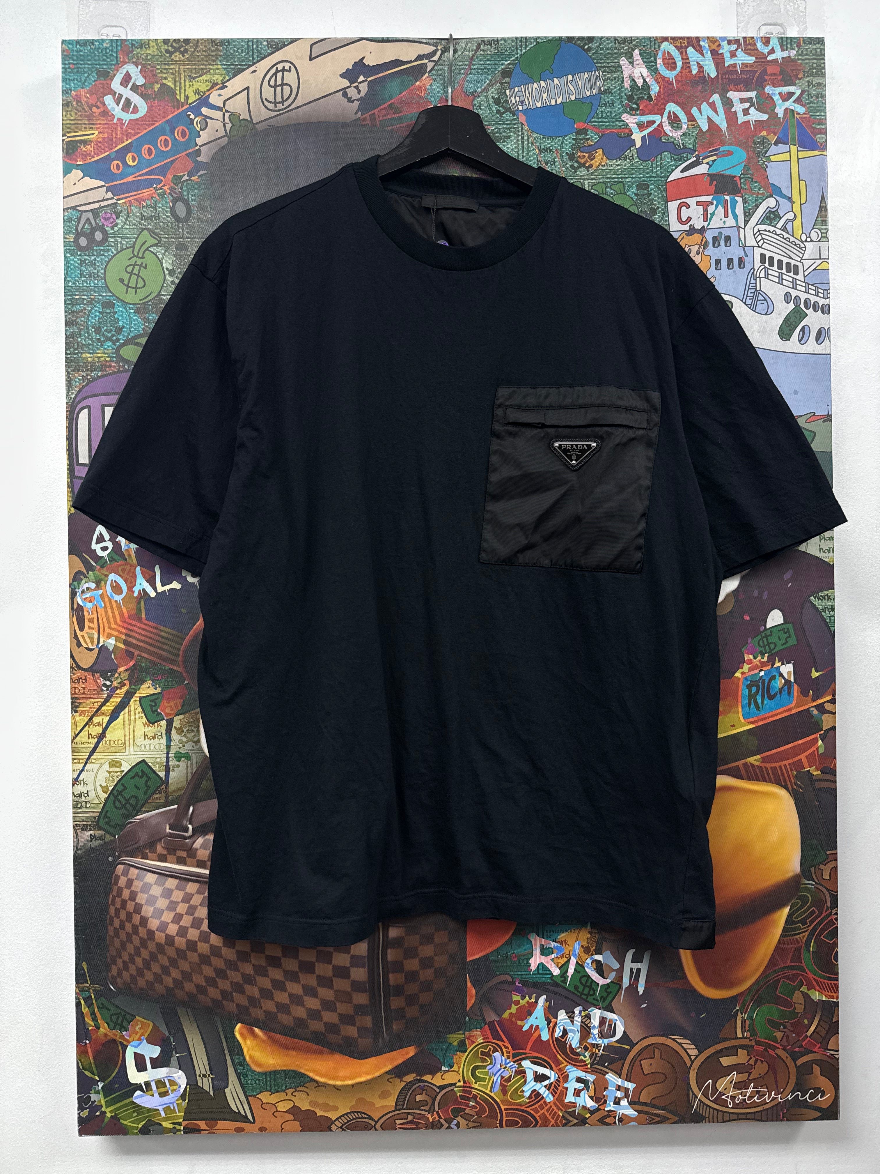 Prada Black Nylon Plaque Tee