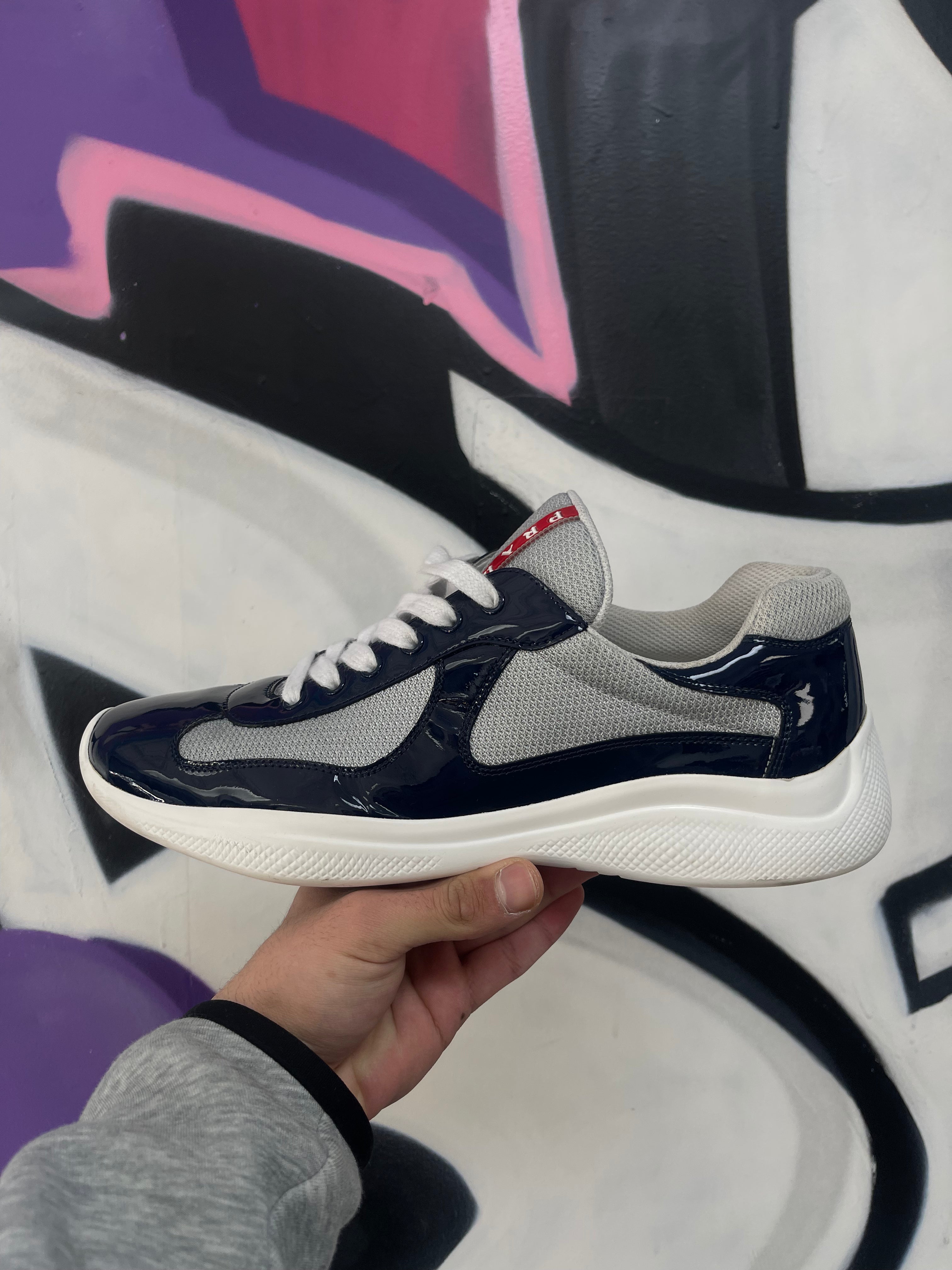 Prada Navy Patent Cup Sneakers