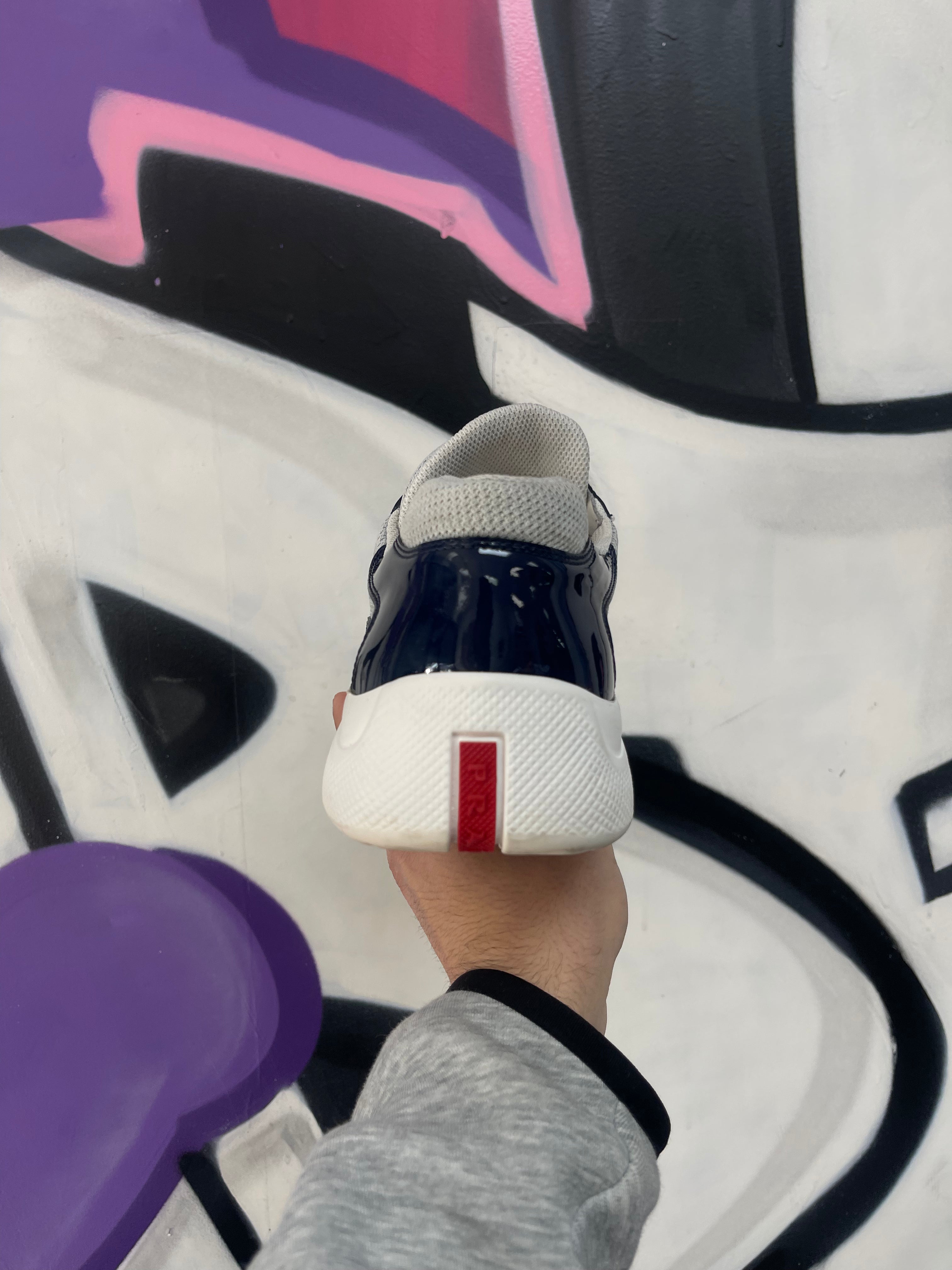 Prada Navy Patent Cup Sneakers