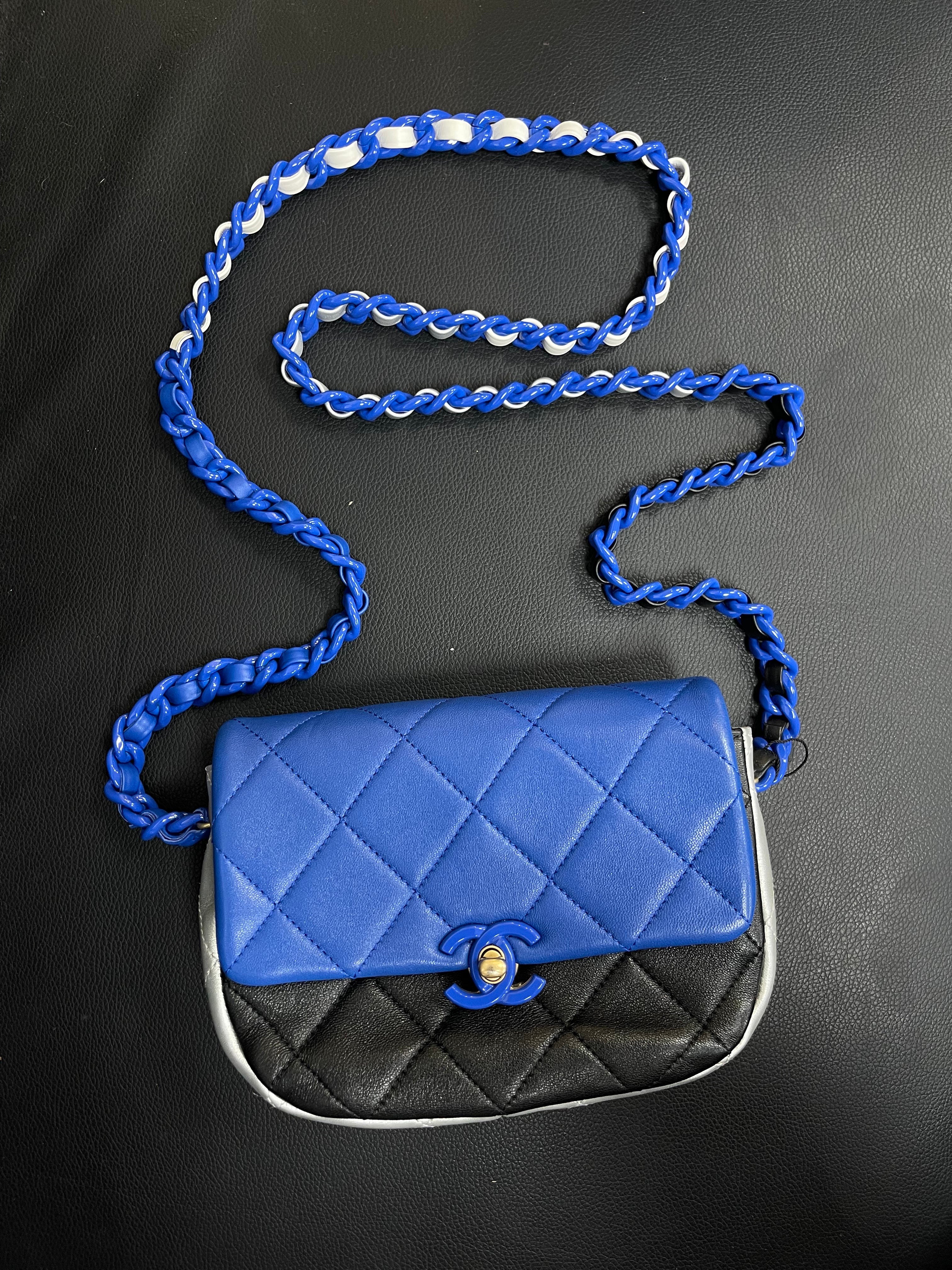 Chanel Blue Silver Black Flap Bag