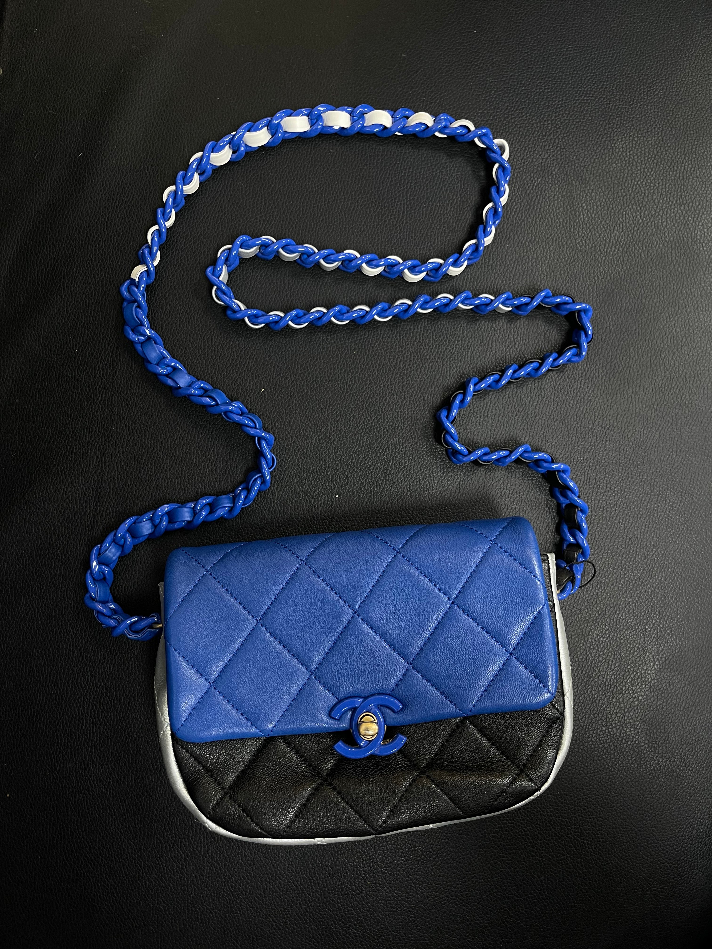 Chanel Blue Silver Black Flap Bag