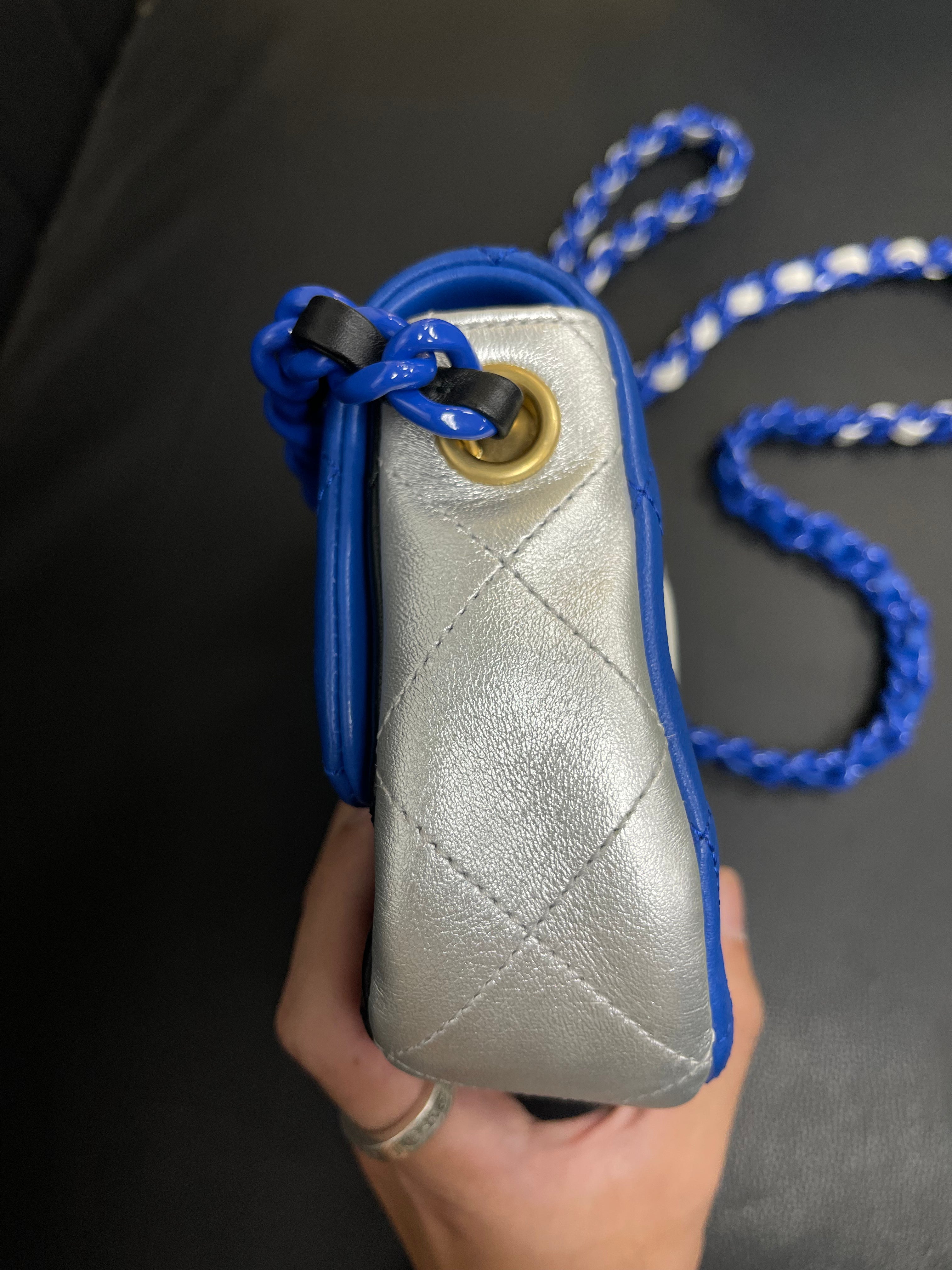 Chanel Blue Silver Black Flap Bag