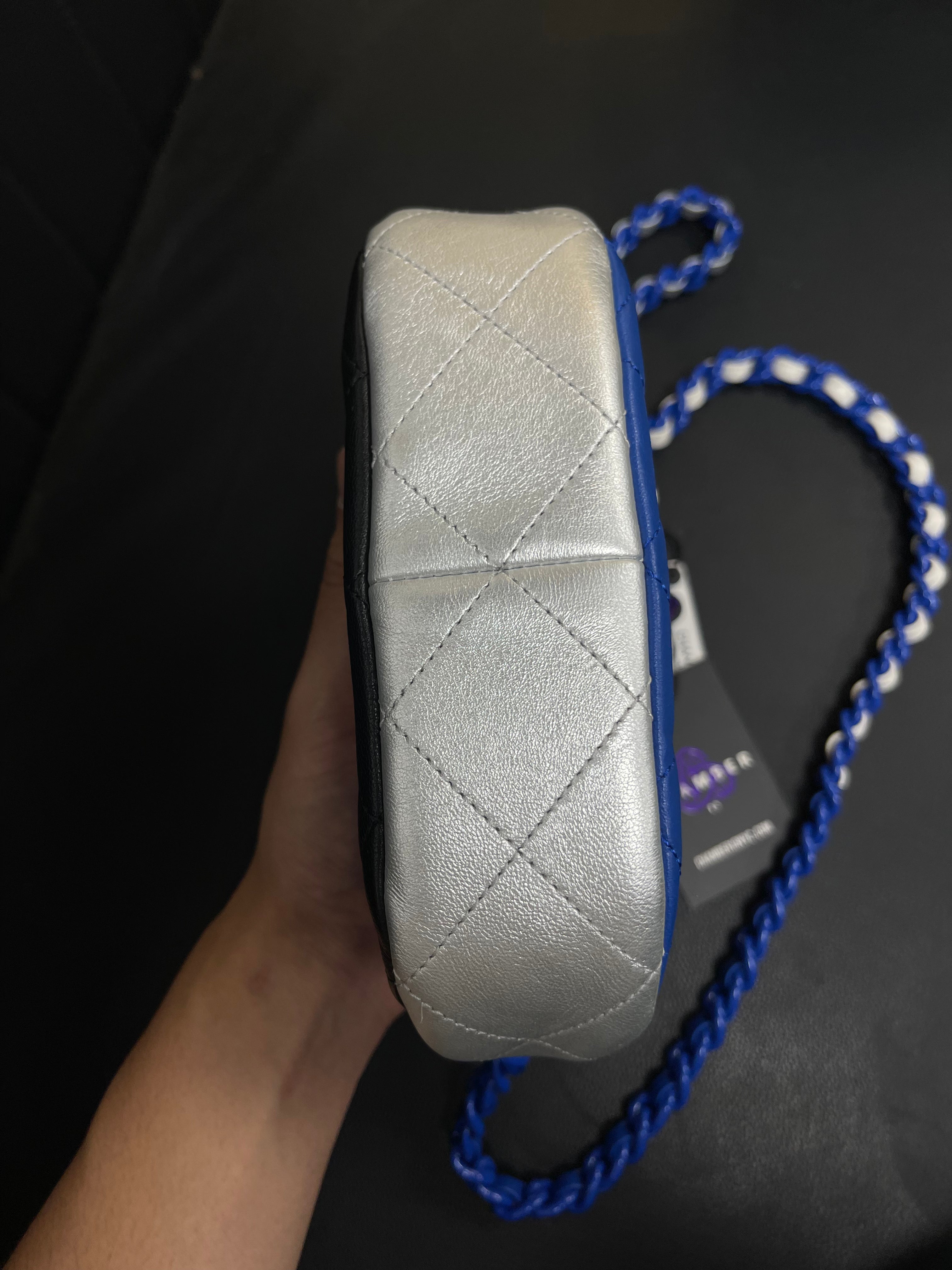 Chanel Blue Silver Black Flap Bag