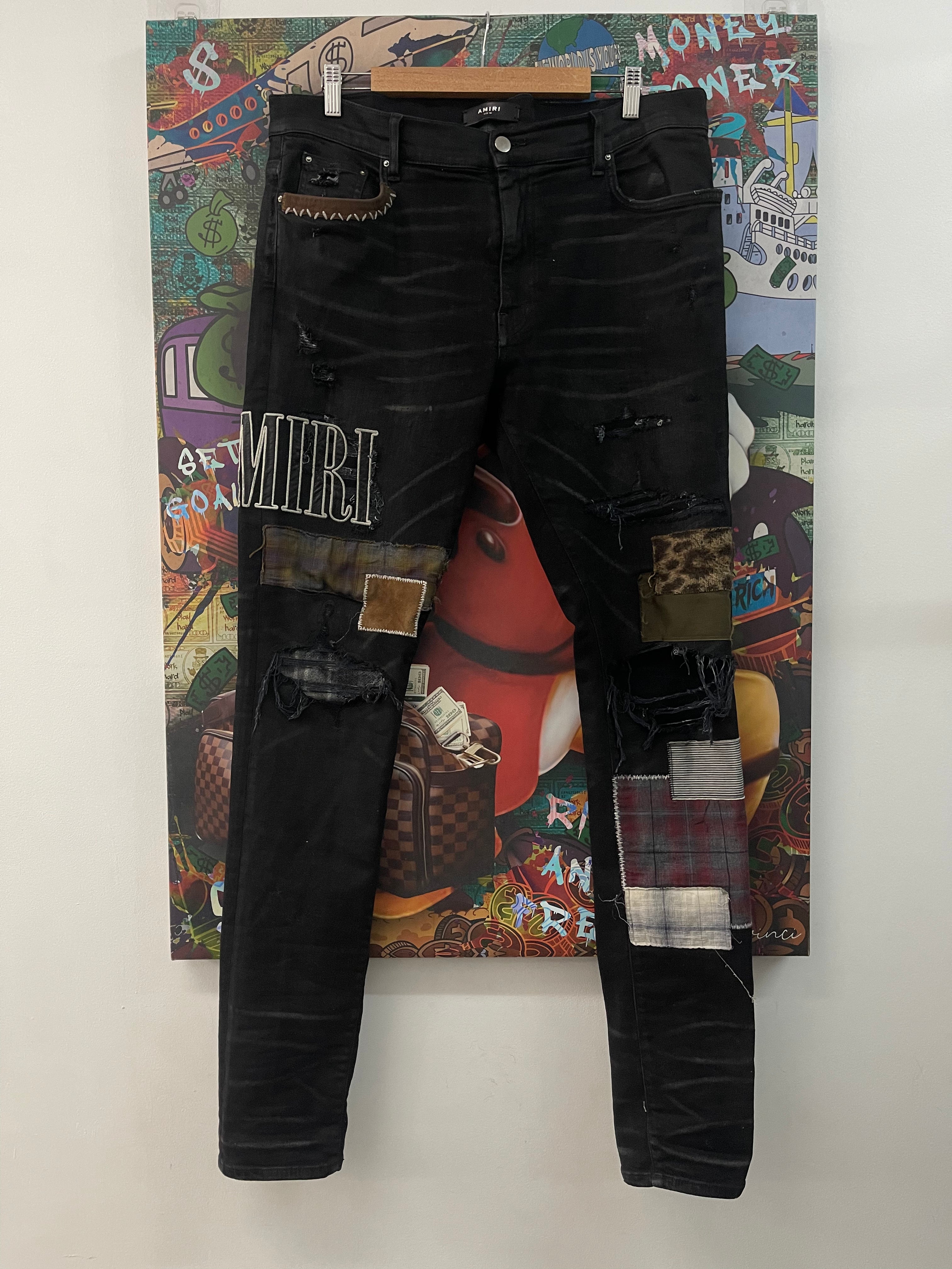 Amiri Black Wash Grunge Patchwork Jeans