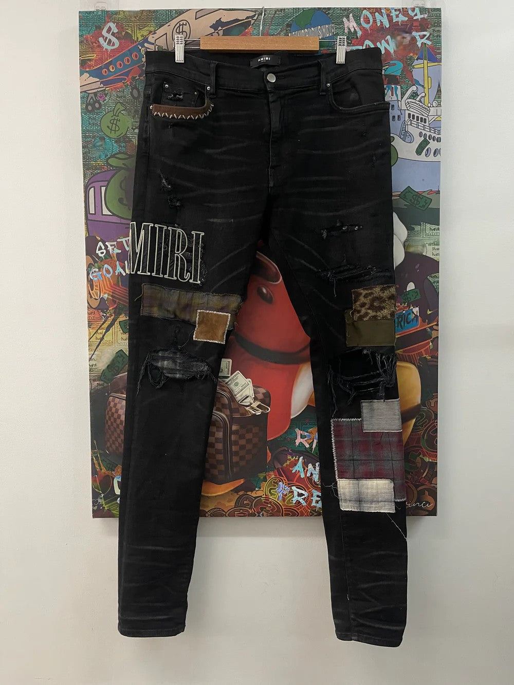 Amiri Grunge Patchwork Black Wash Jeans