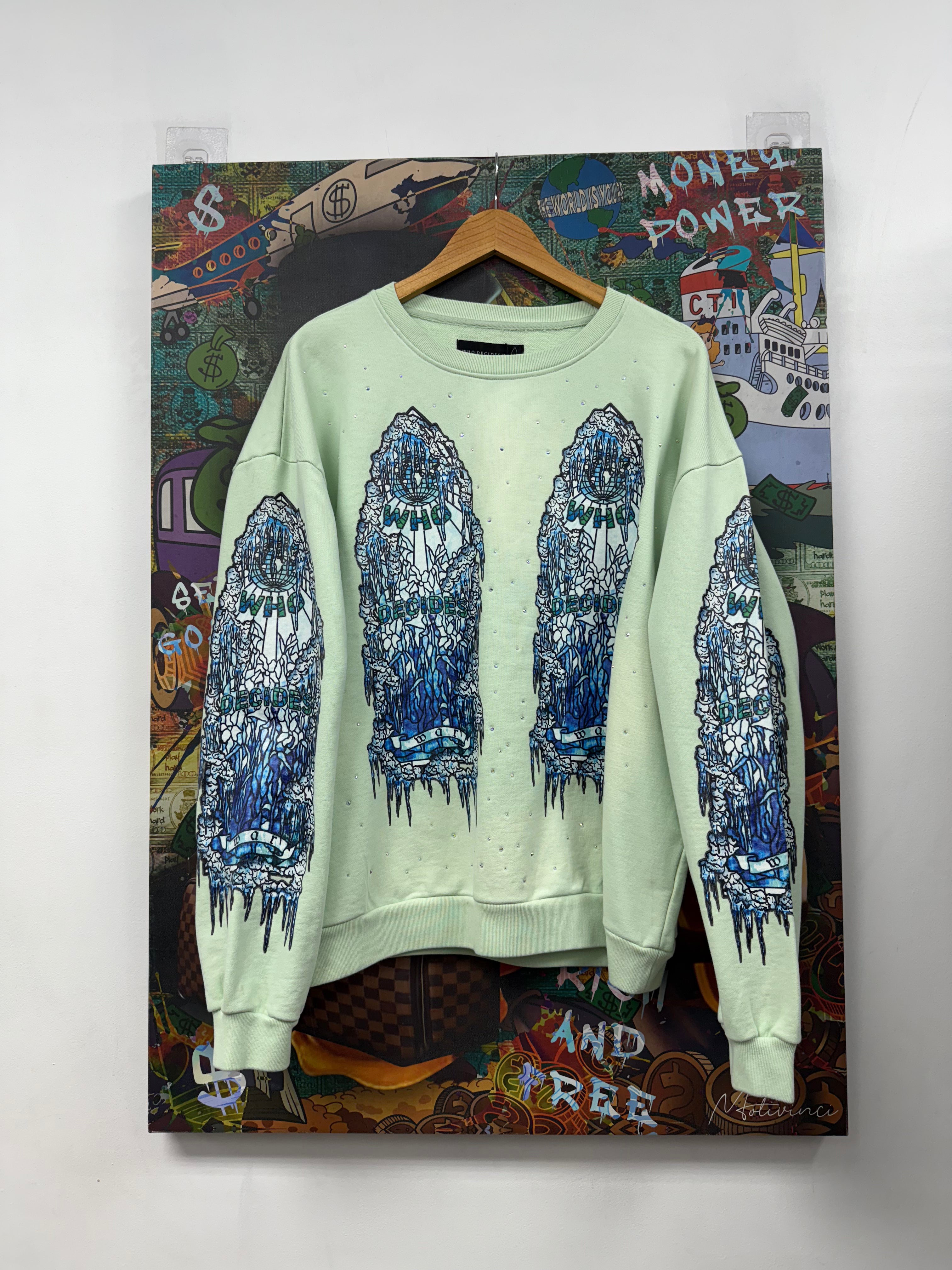 Who Decides War Mint Ice Srained Glass Crewneck