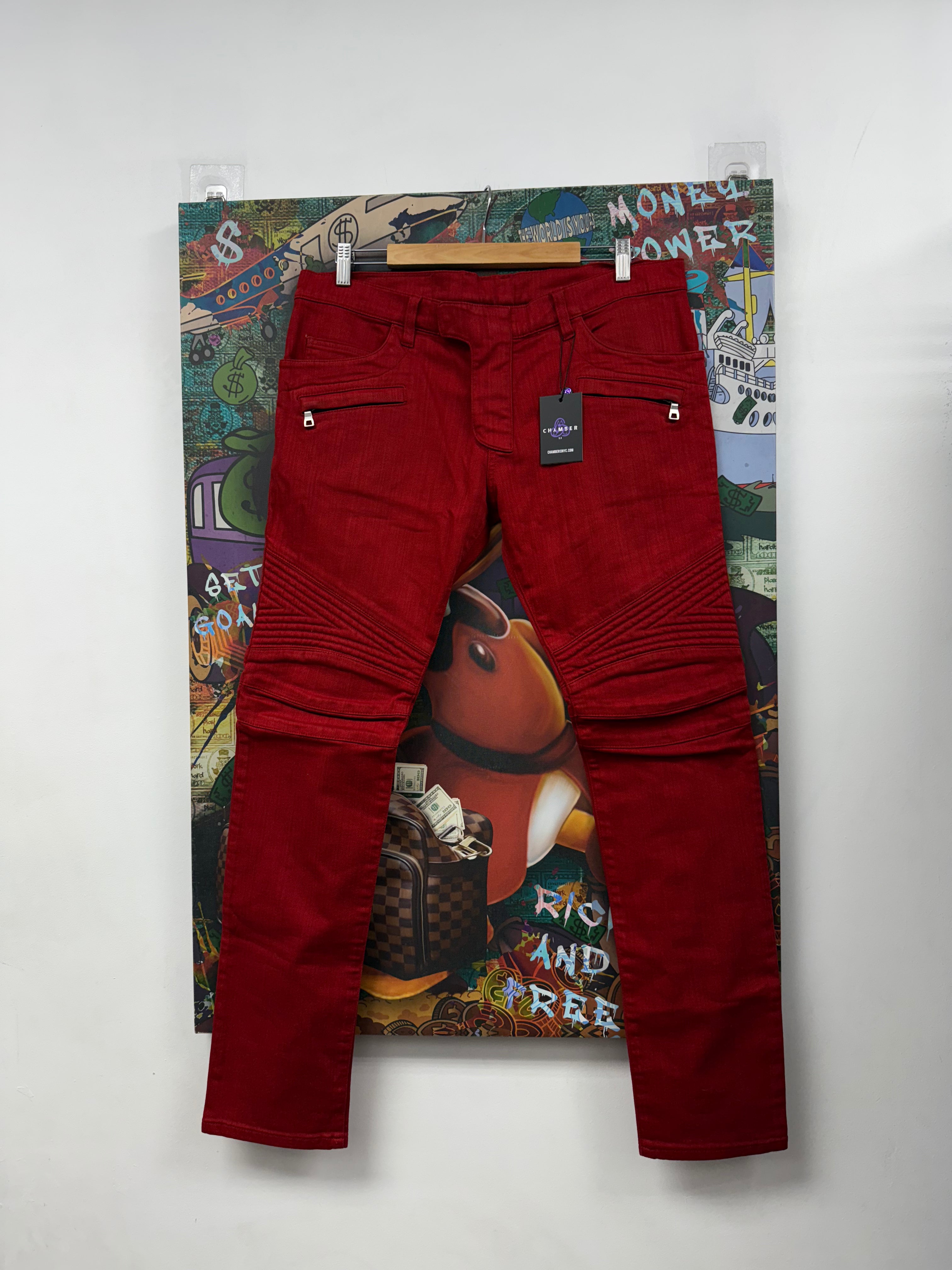 Balmain Red Biker Jeans