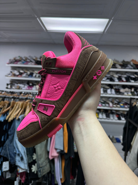 LV Trainer Brown Pink Mono Used LV 7 (US 8.5) With Box