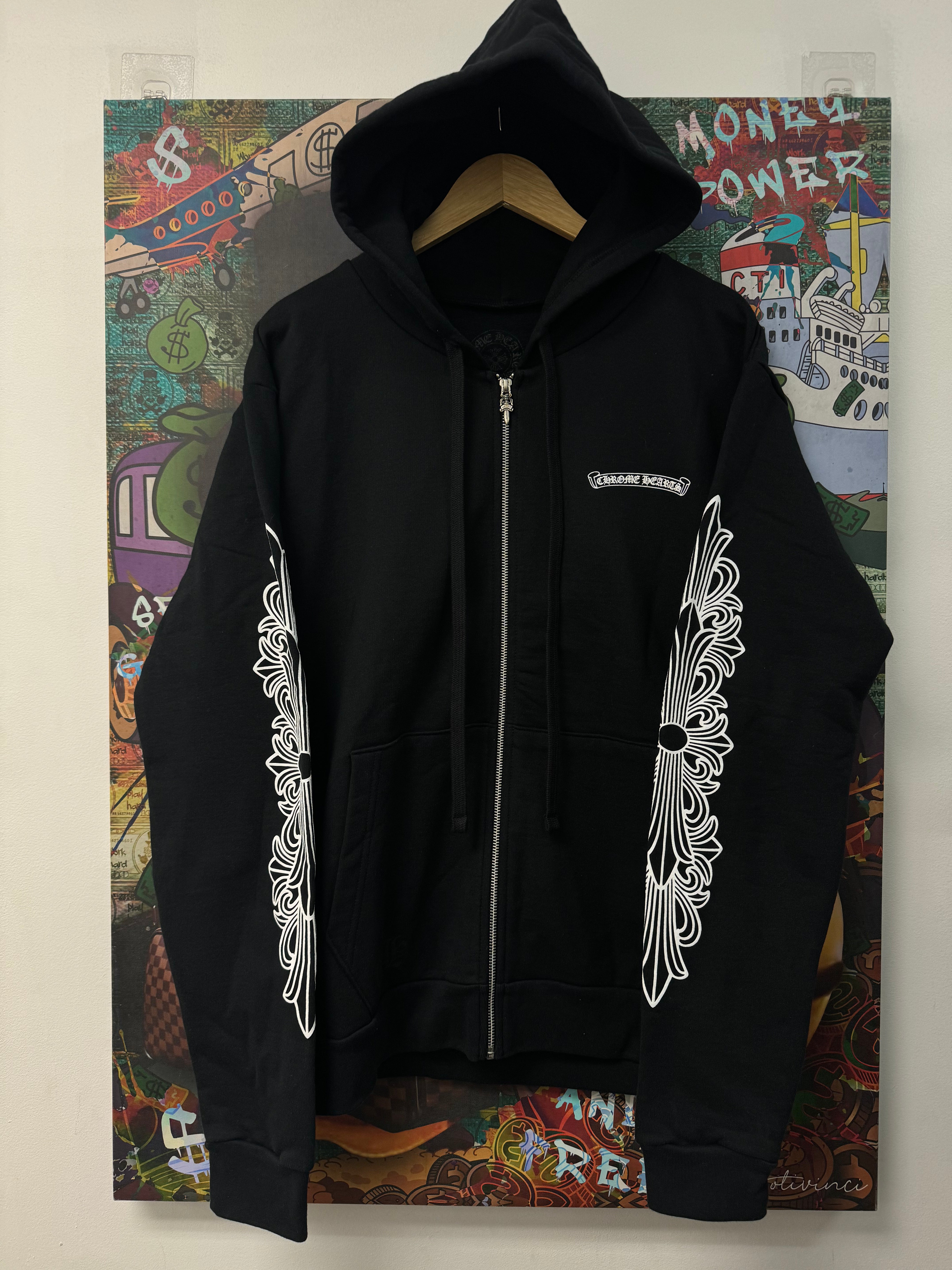 Chrome Hearts Black Aspen Scroll Logo Zip Up Hoodie