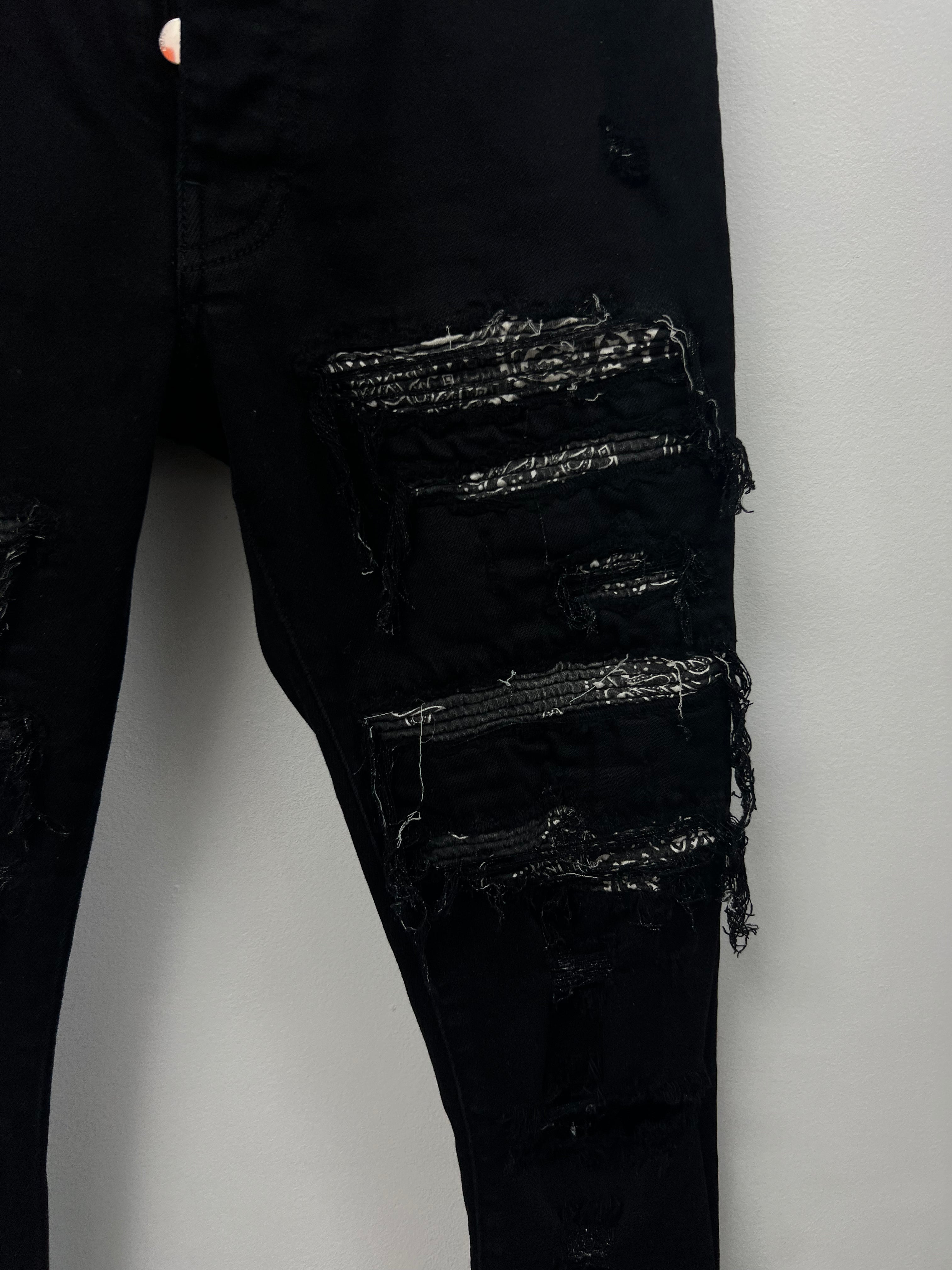 Amiri Black Paisley Thrasher Patch Jeans