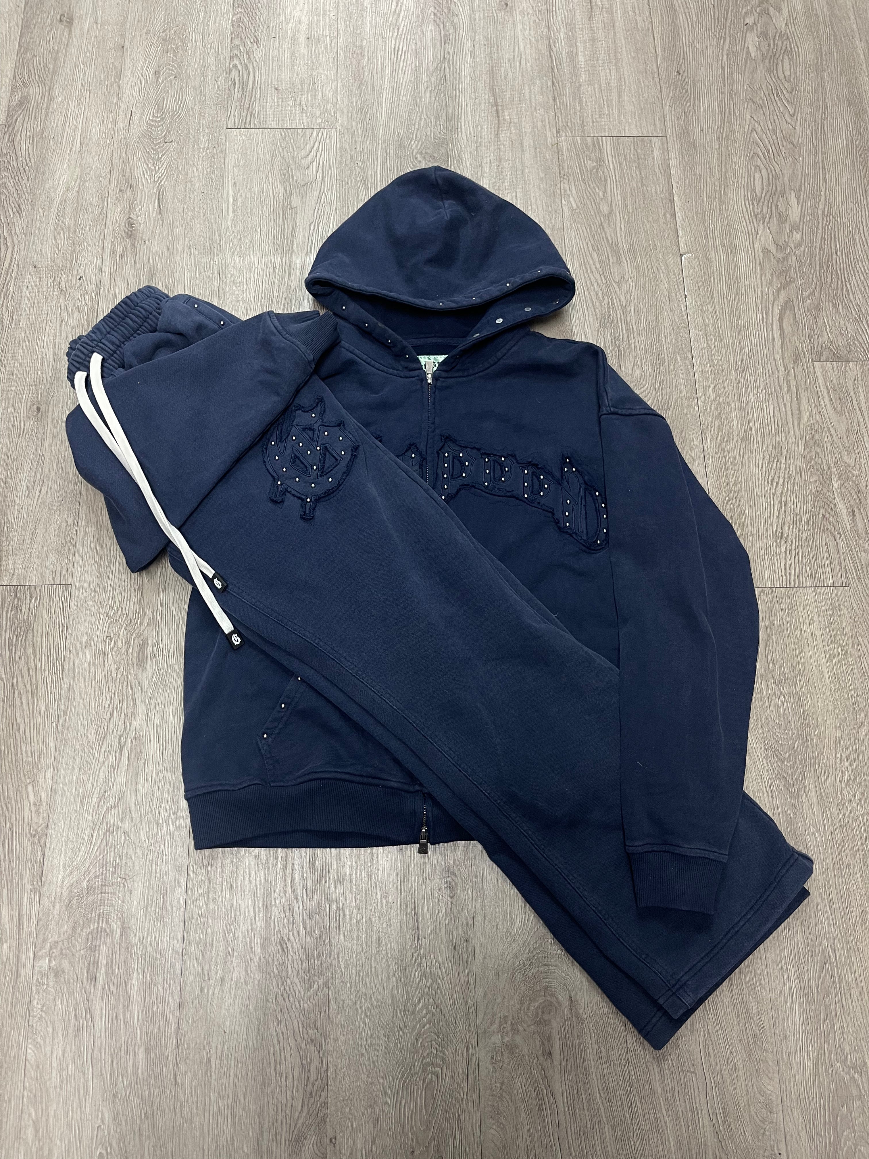 Godspeed Navy Symmetric Studded Sweatsuit