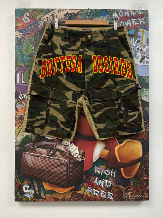 Bottega Desires Logo Camo Shorts