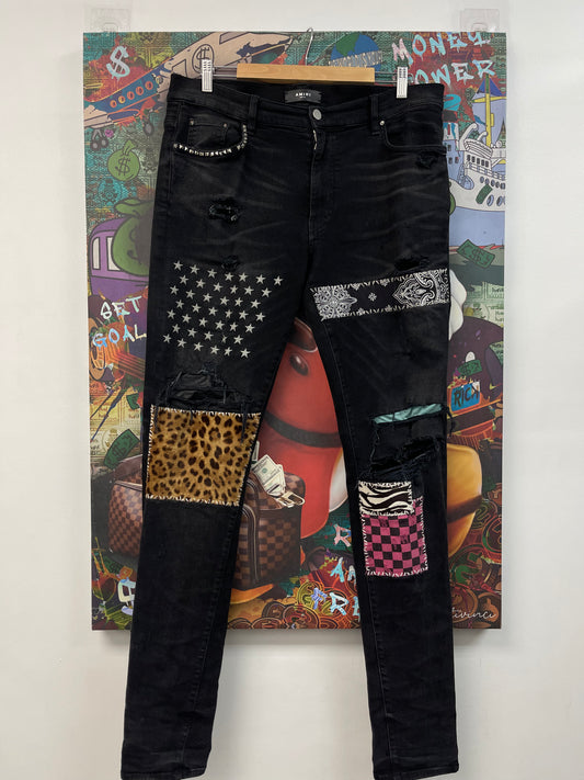 Amiri Studded Patch Black Jeans