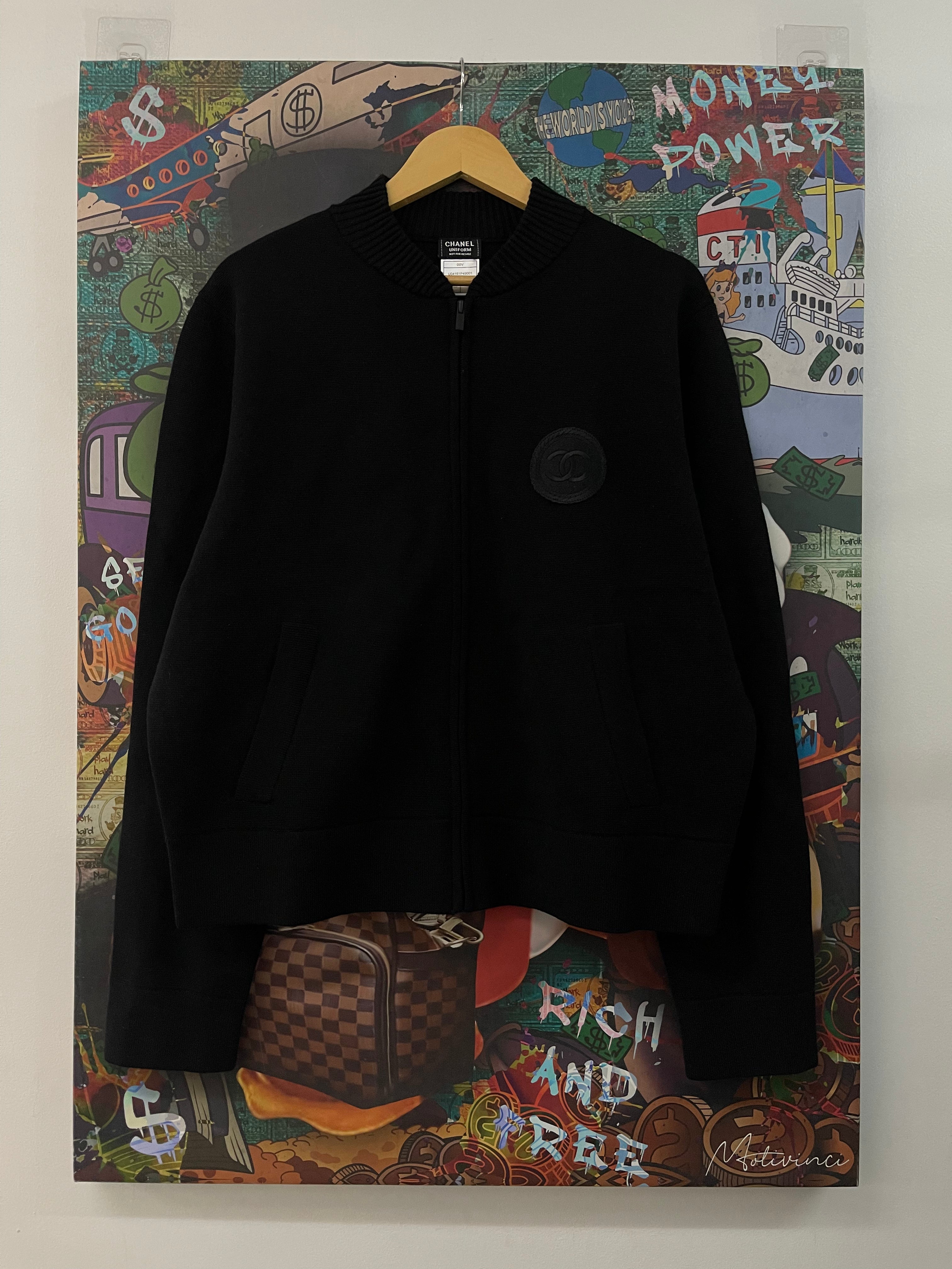 Chanel Black Uniform Zip Up Cardigan Sweater