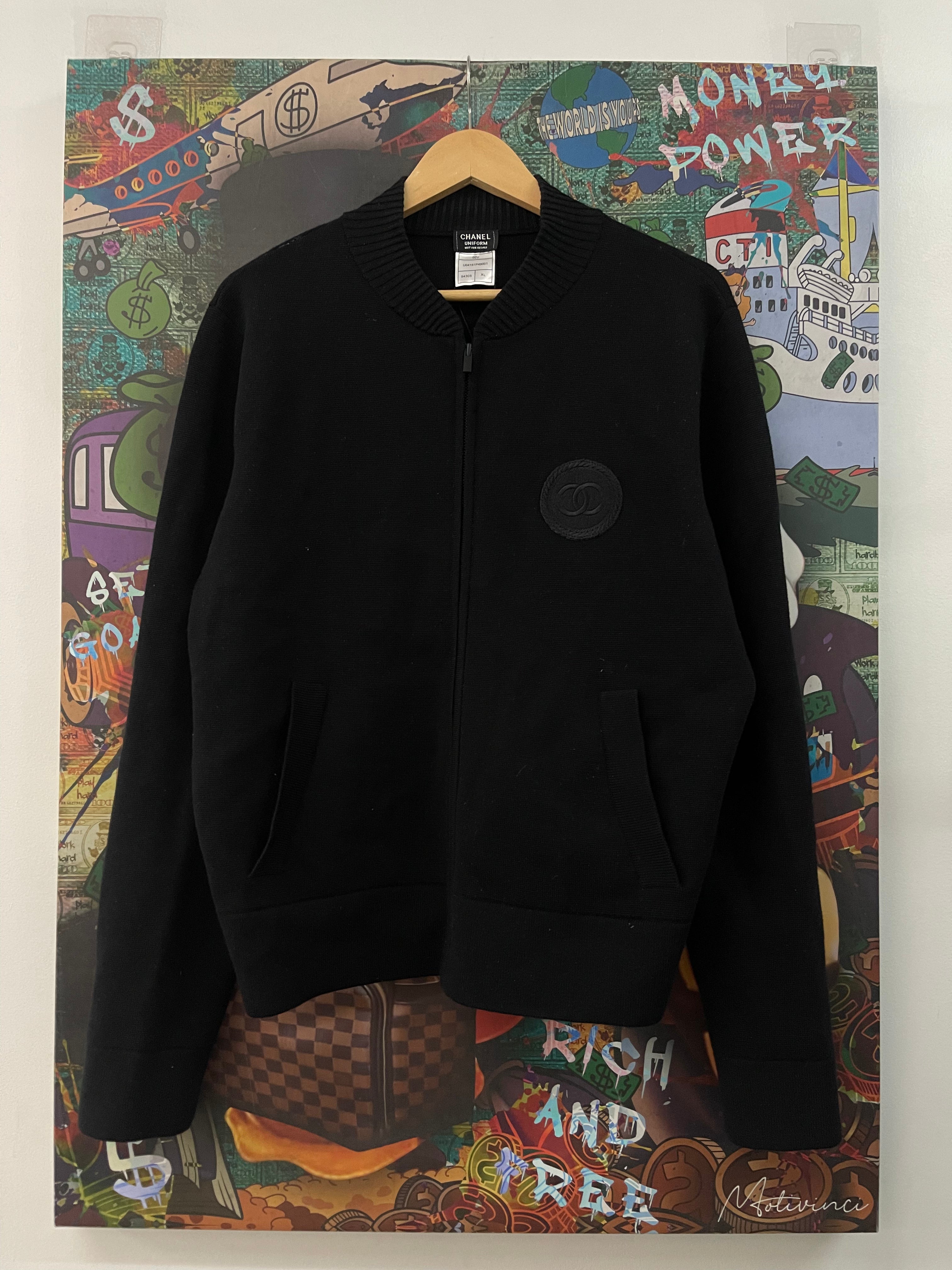 Chanel Black Uniform Zip Up Cardigan Sweater
