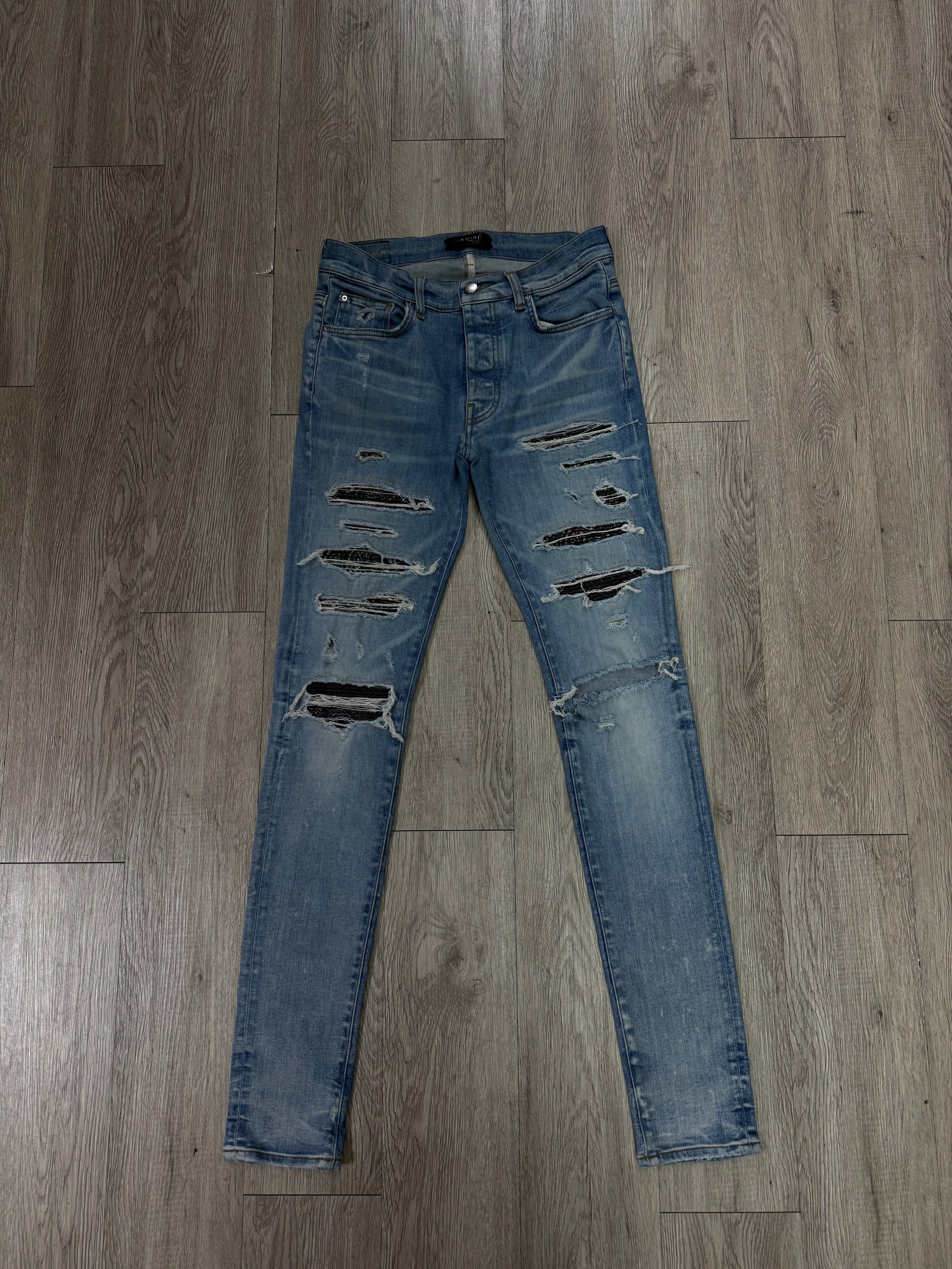 Amiri Light Wash Rainbow Bandana Thrasher Jeans