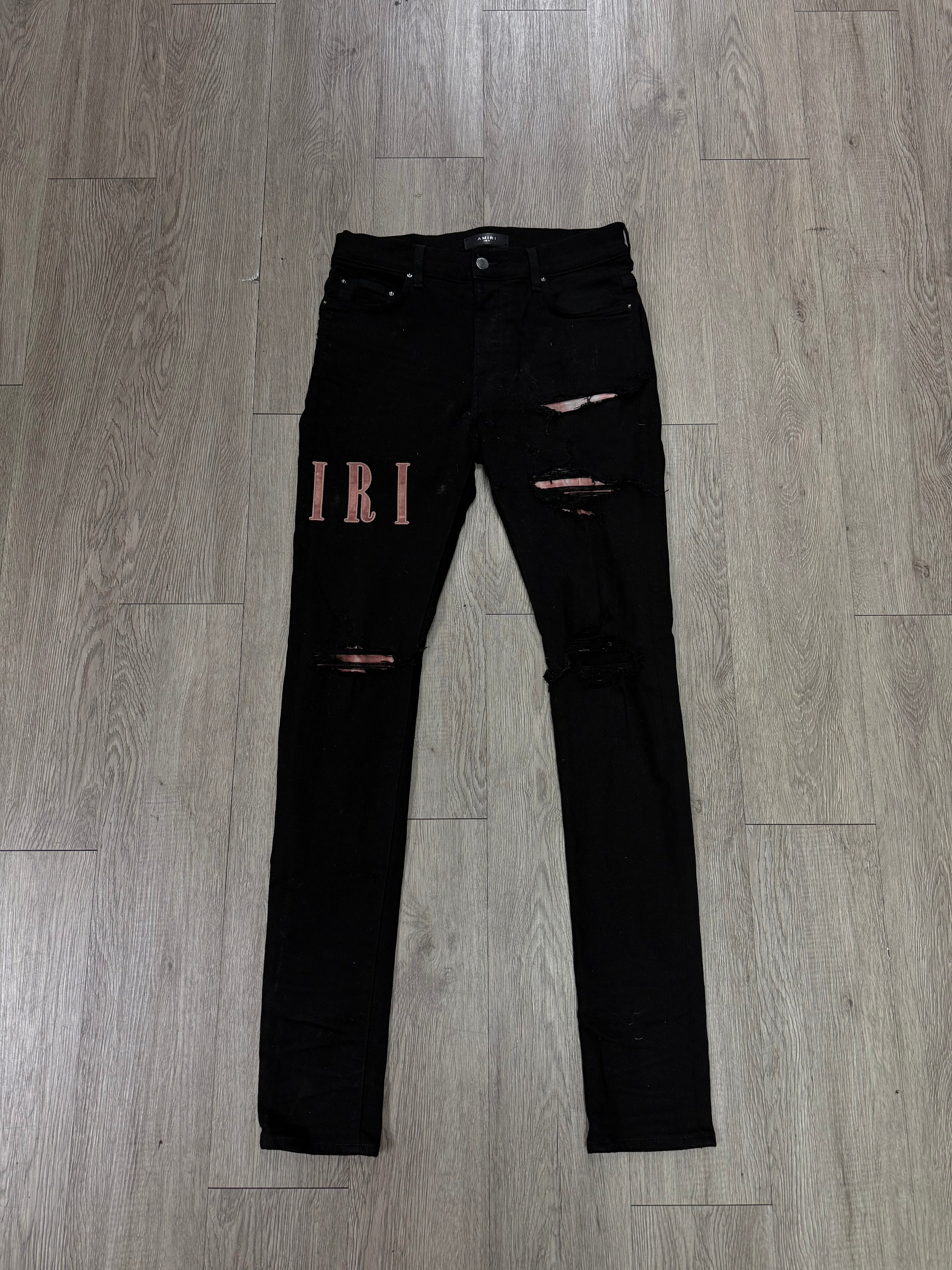 Amiri Black Blush Pink Side Logo Jeans