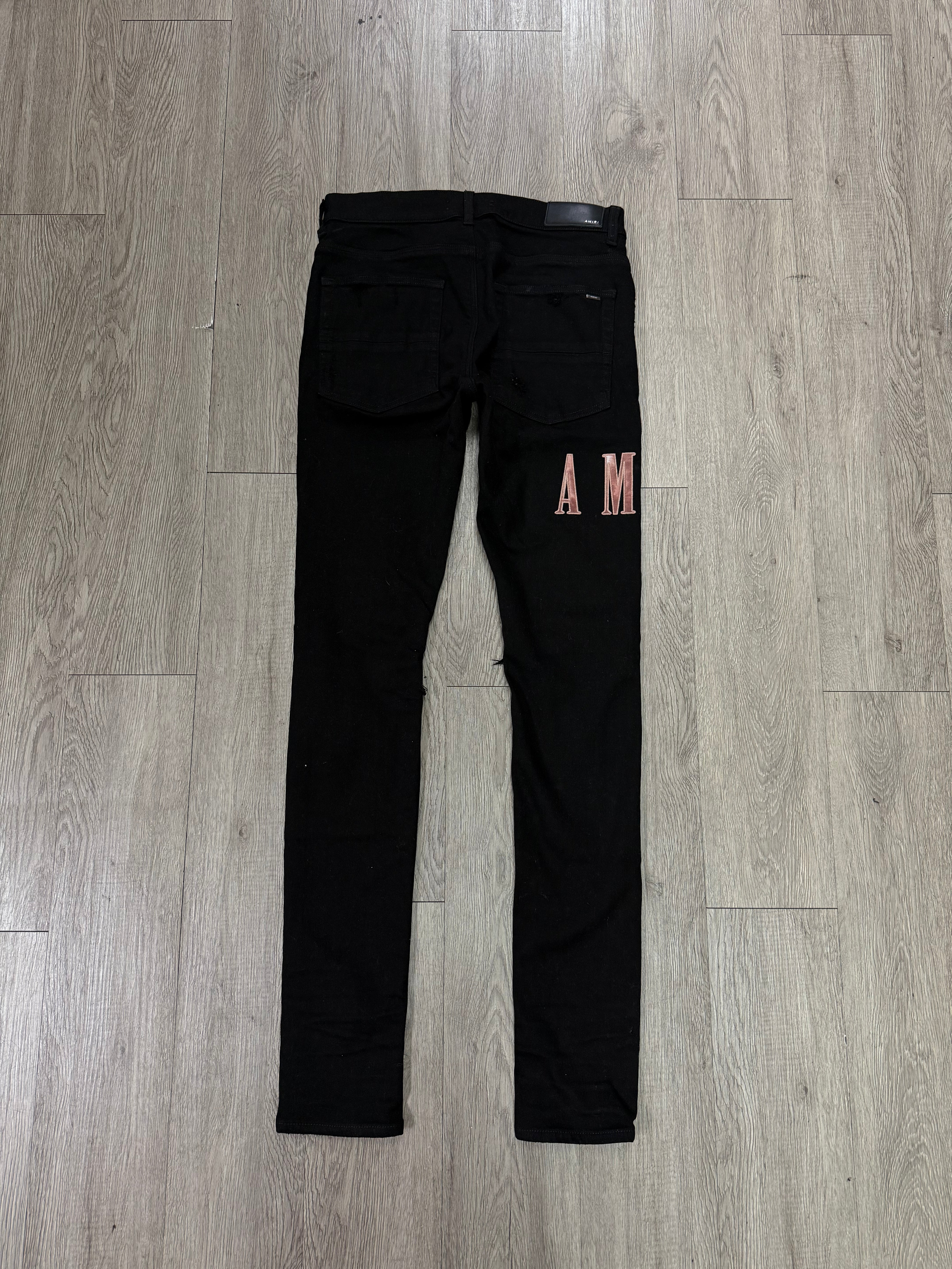 Amiri Black Blush Pink Side Logo Jeans