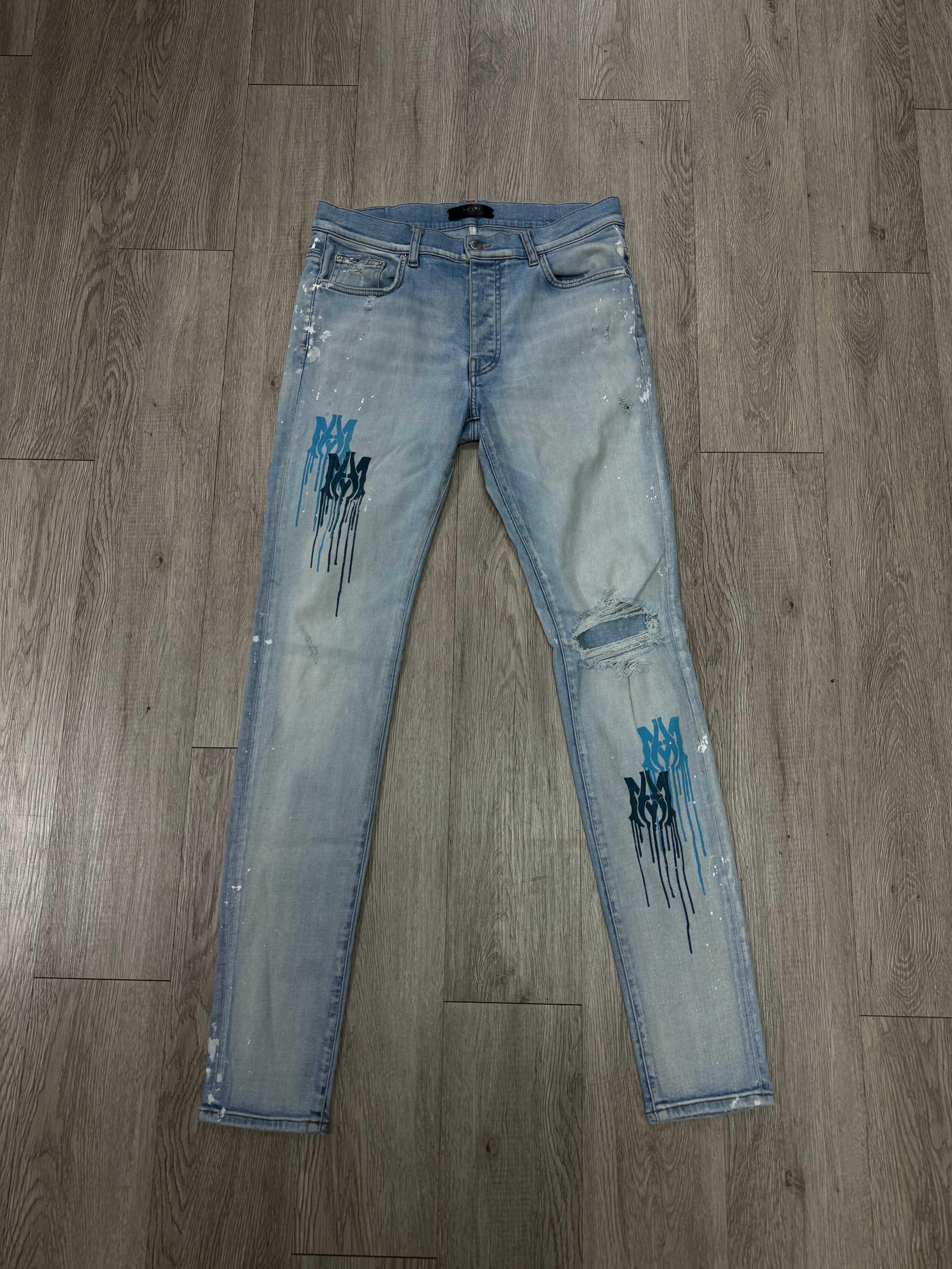Amiri Light Wash MA Paint Drip Jeans
