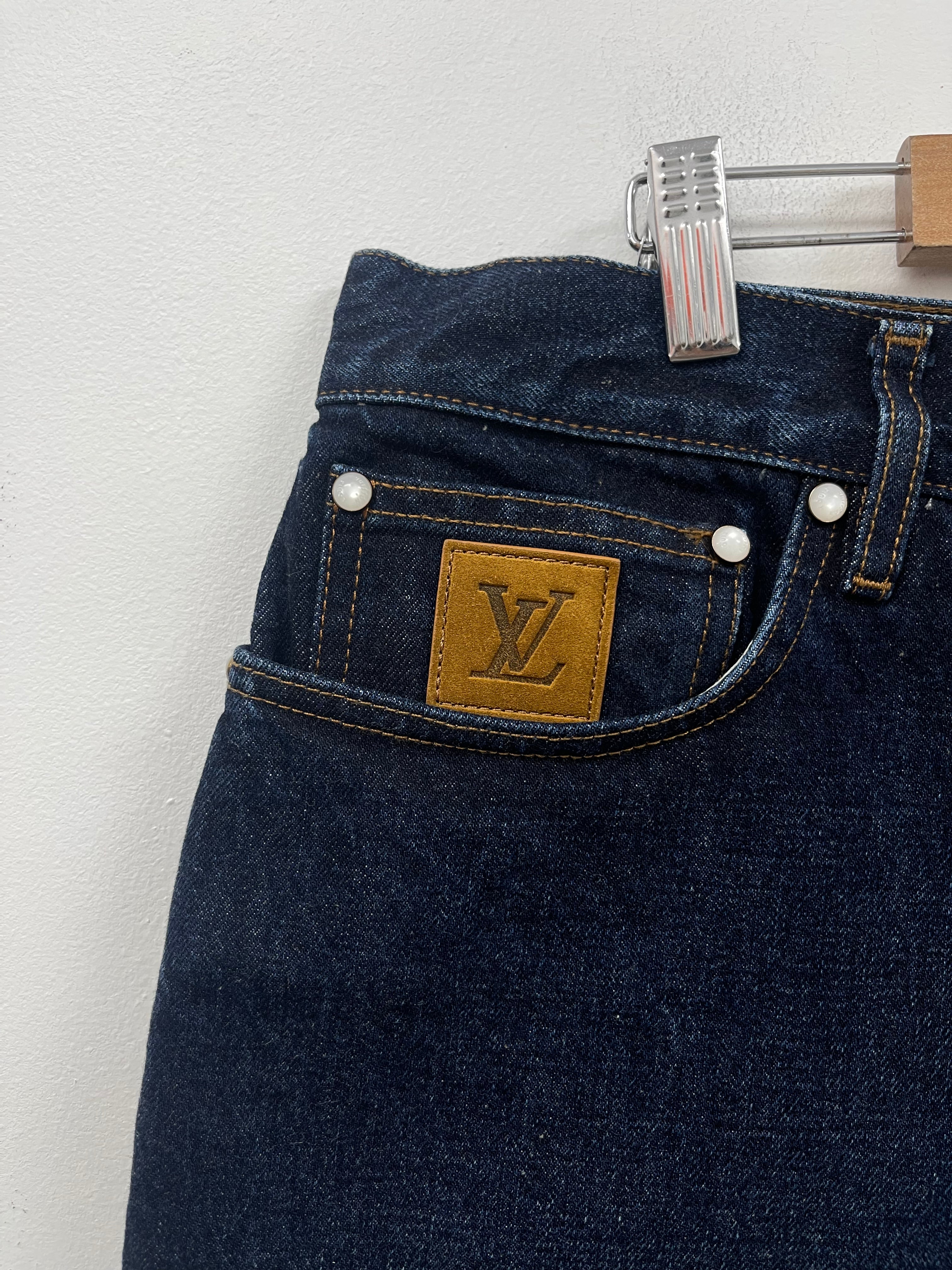 Louis Vuitton Deep Indigo Back Pocket Embroidered Jean Shorts