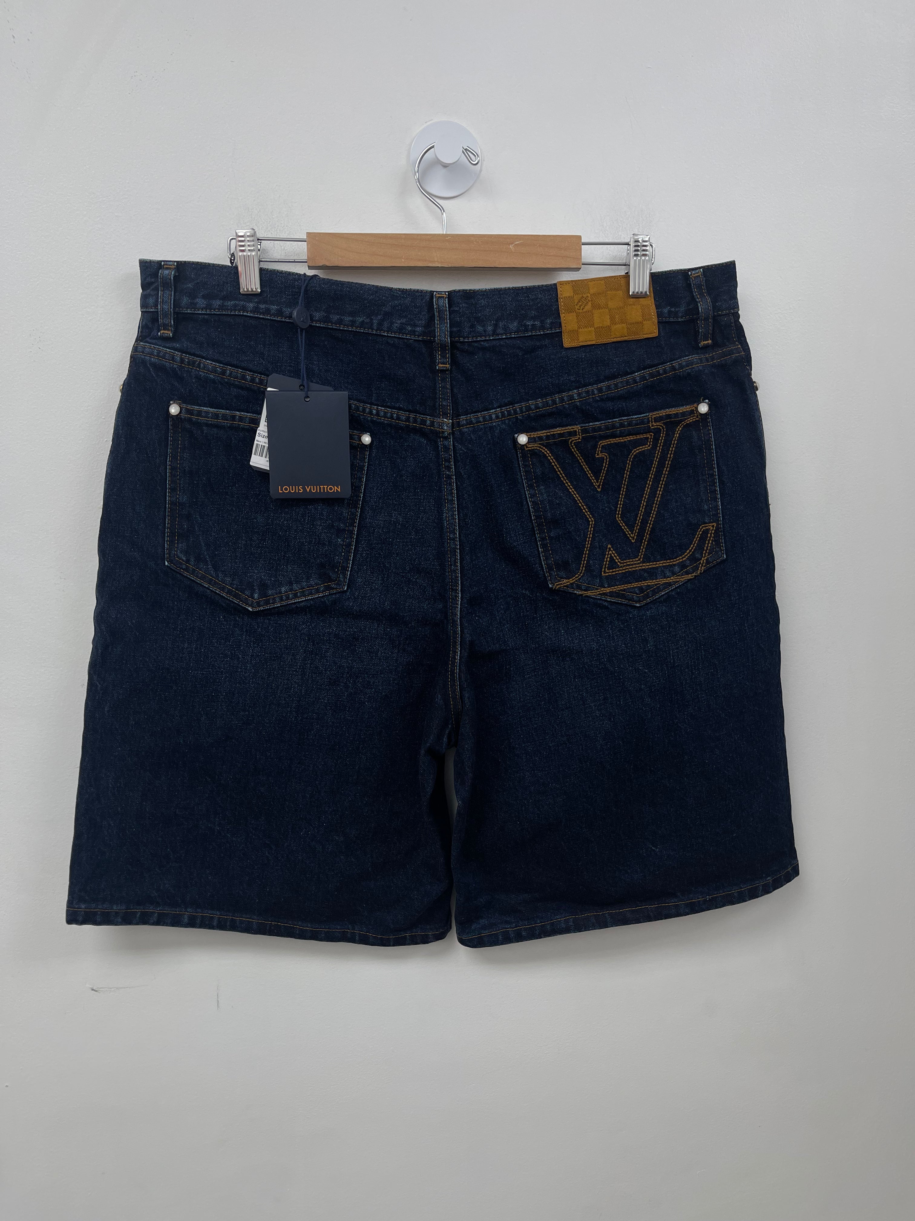 Louis Vuitton Deep Indigo Back Pocket Embroidered Jean Shorts