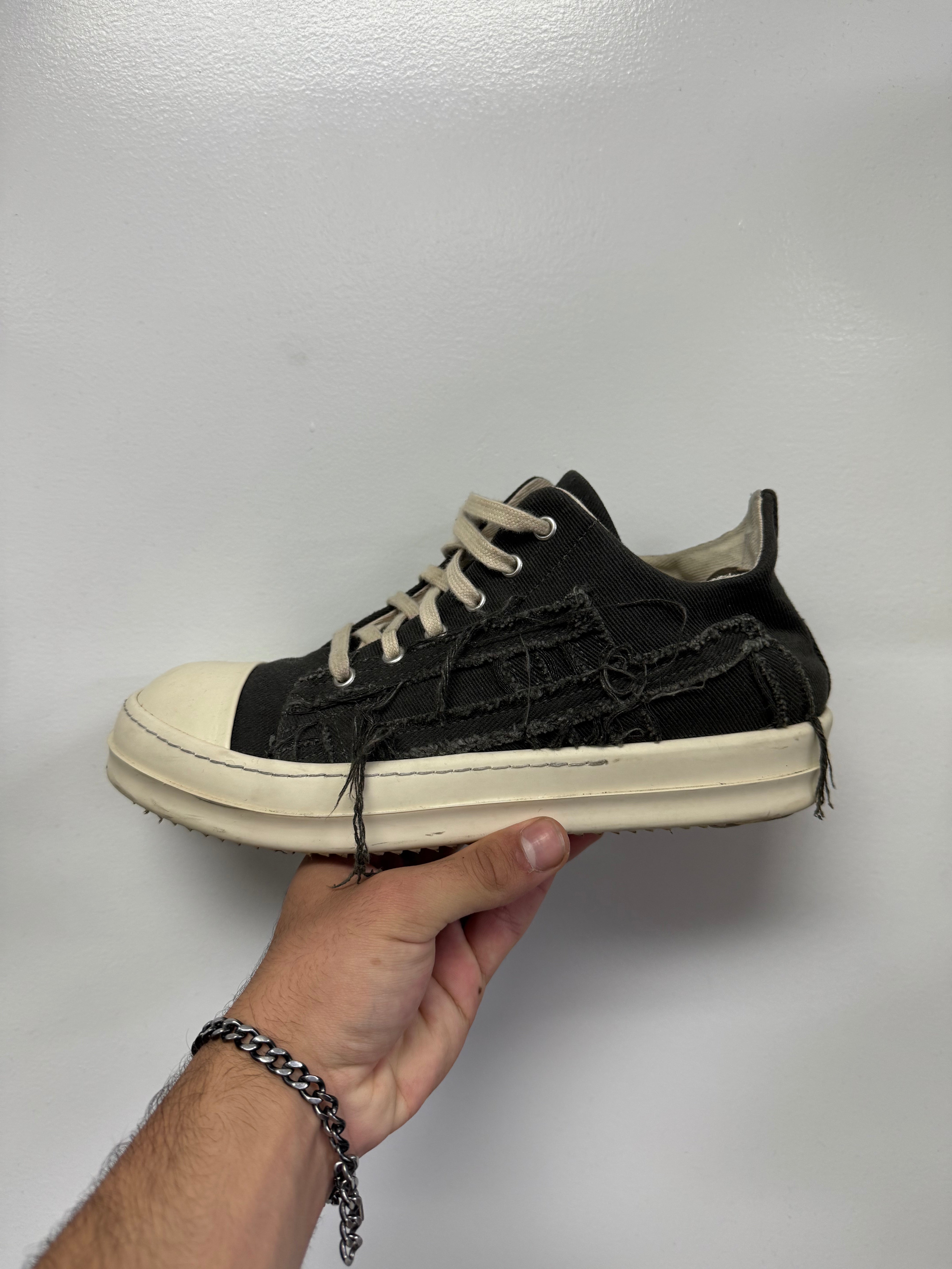 Rick Owens Dark Dust Slashed Denim Ramone Low Sneakers