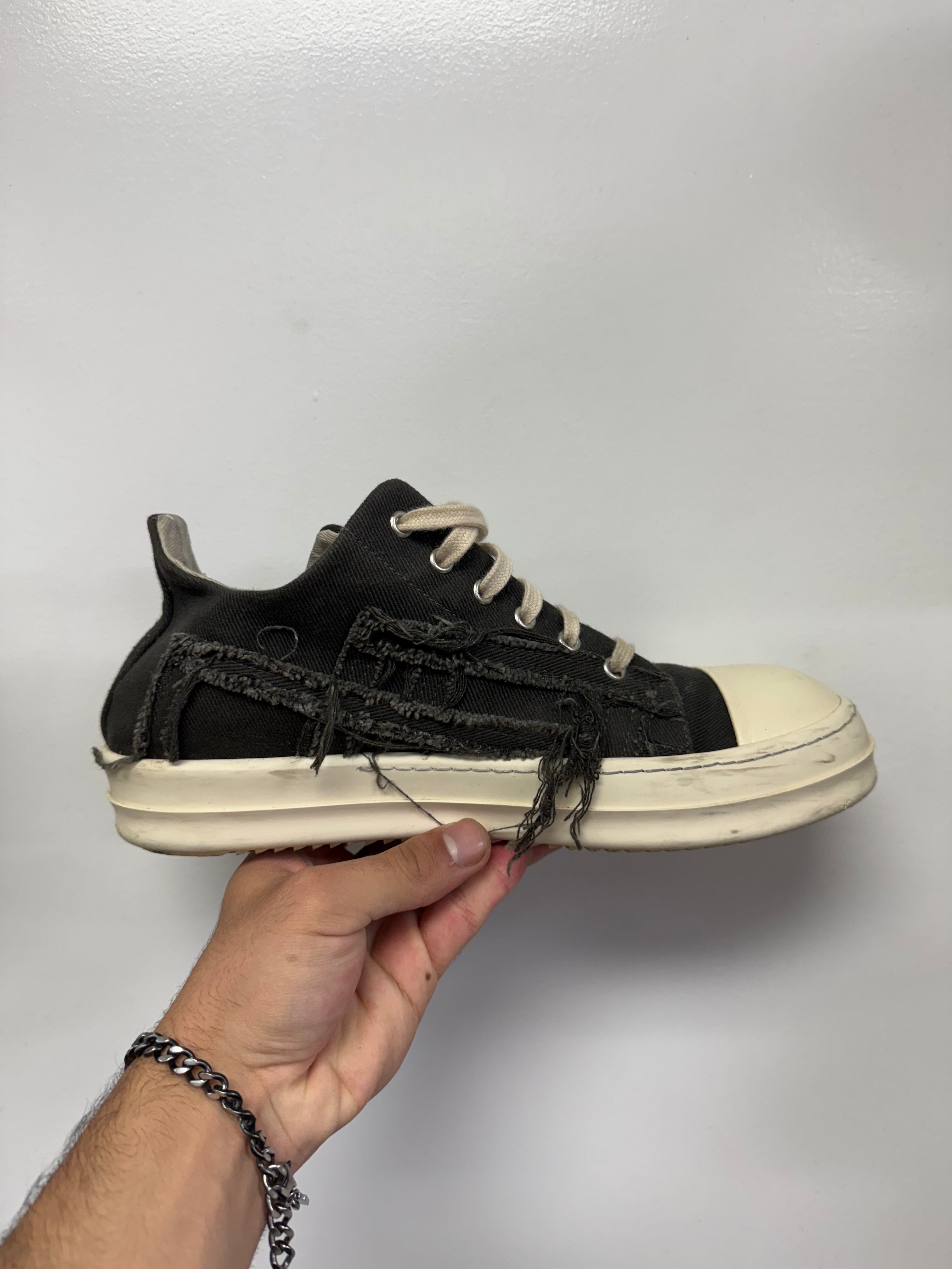 Rick Owens Dark Dust Slashed Denim Ramone Low Sneakers