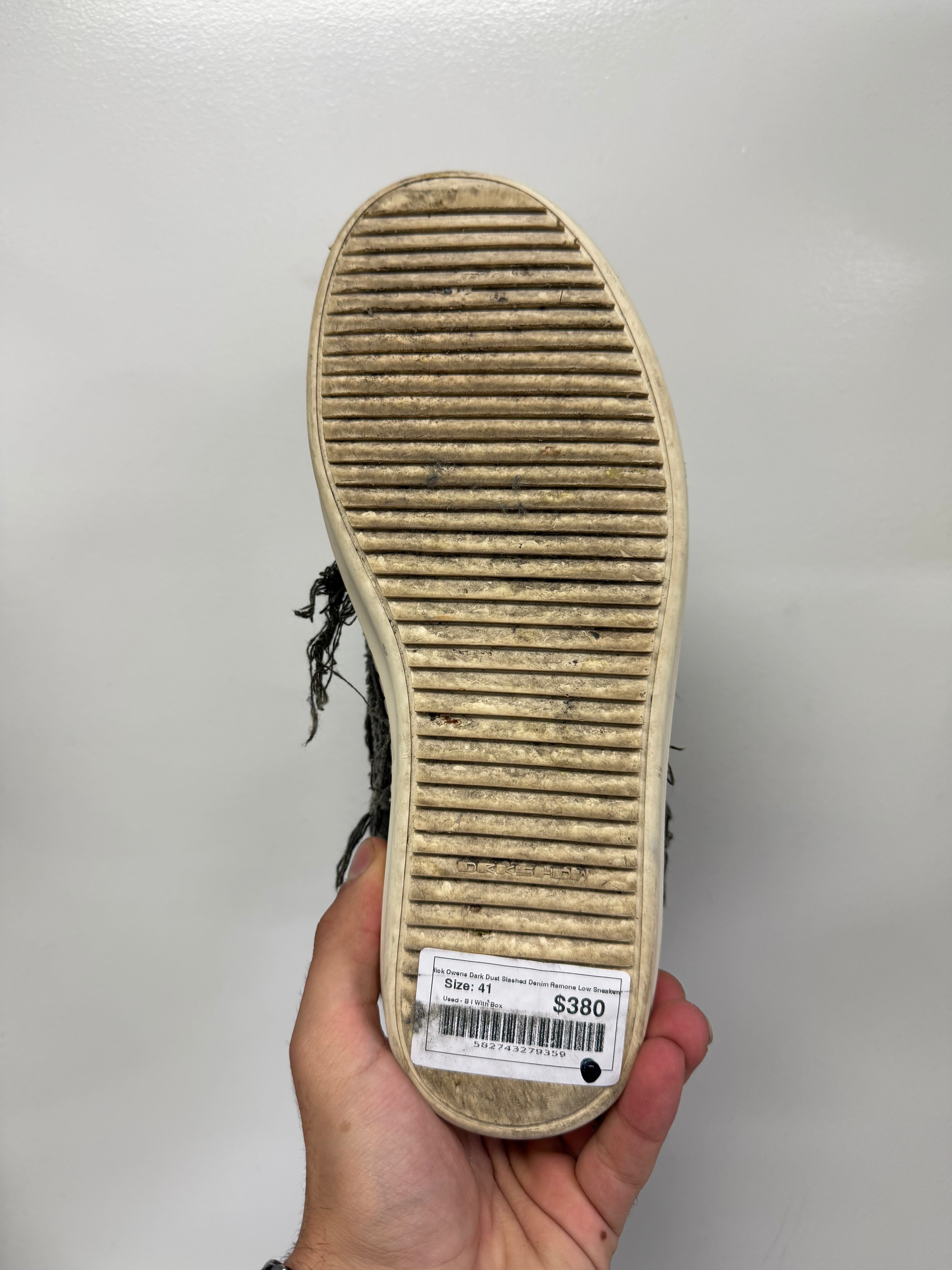 Rick Owens Dark Dust Slashed Denim Ramone Low Sneakers