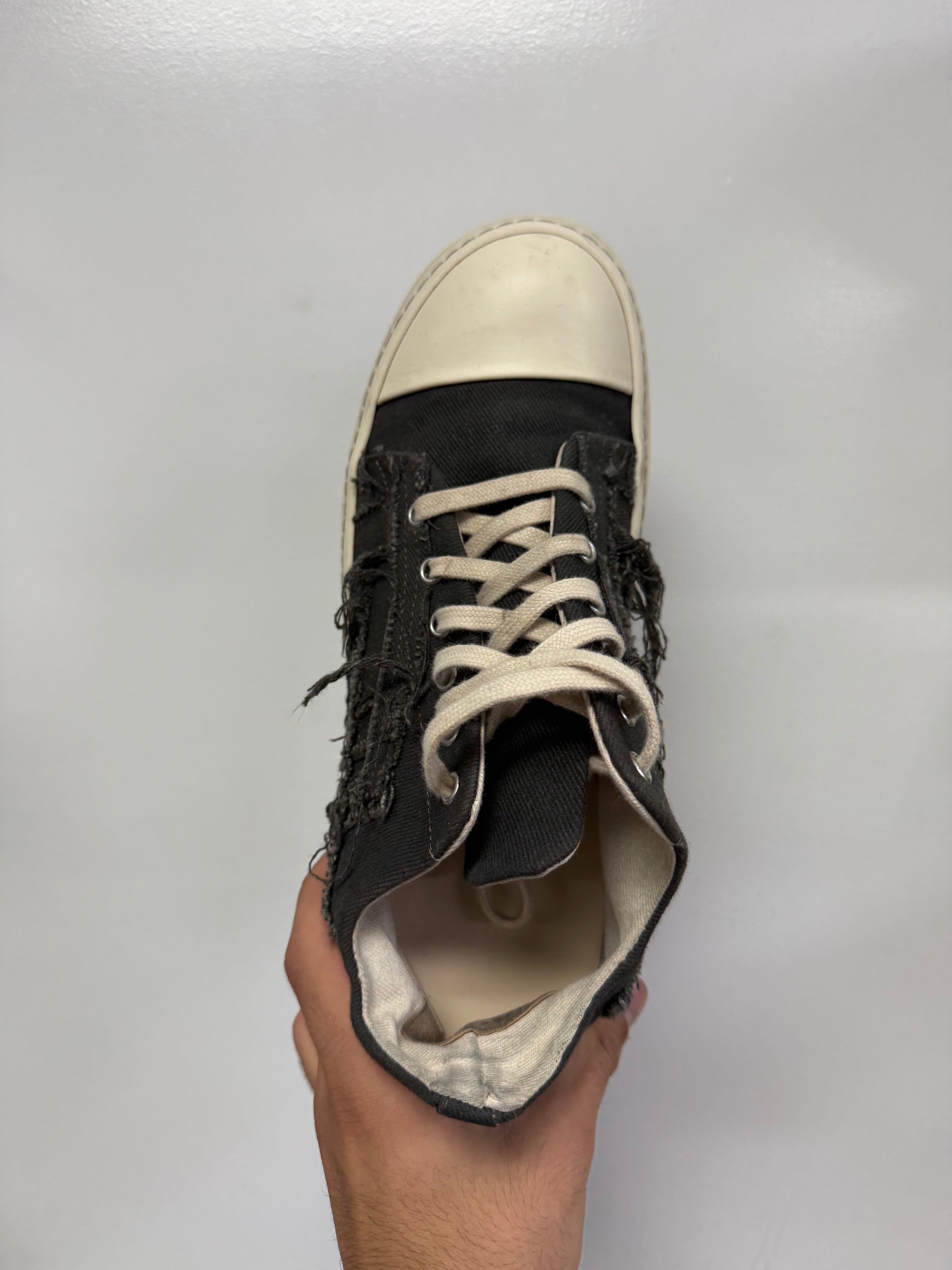 Rick Owens Dark Dust Slashed Denim Ramone Low Sneakers