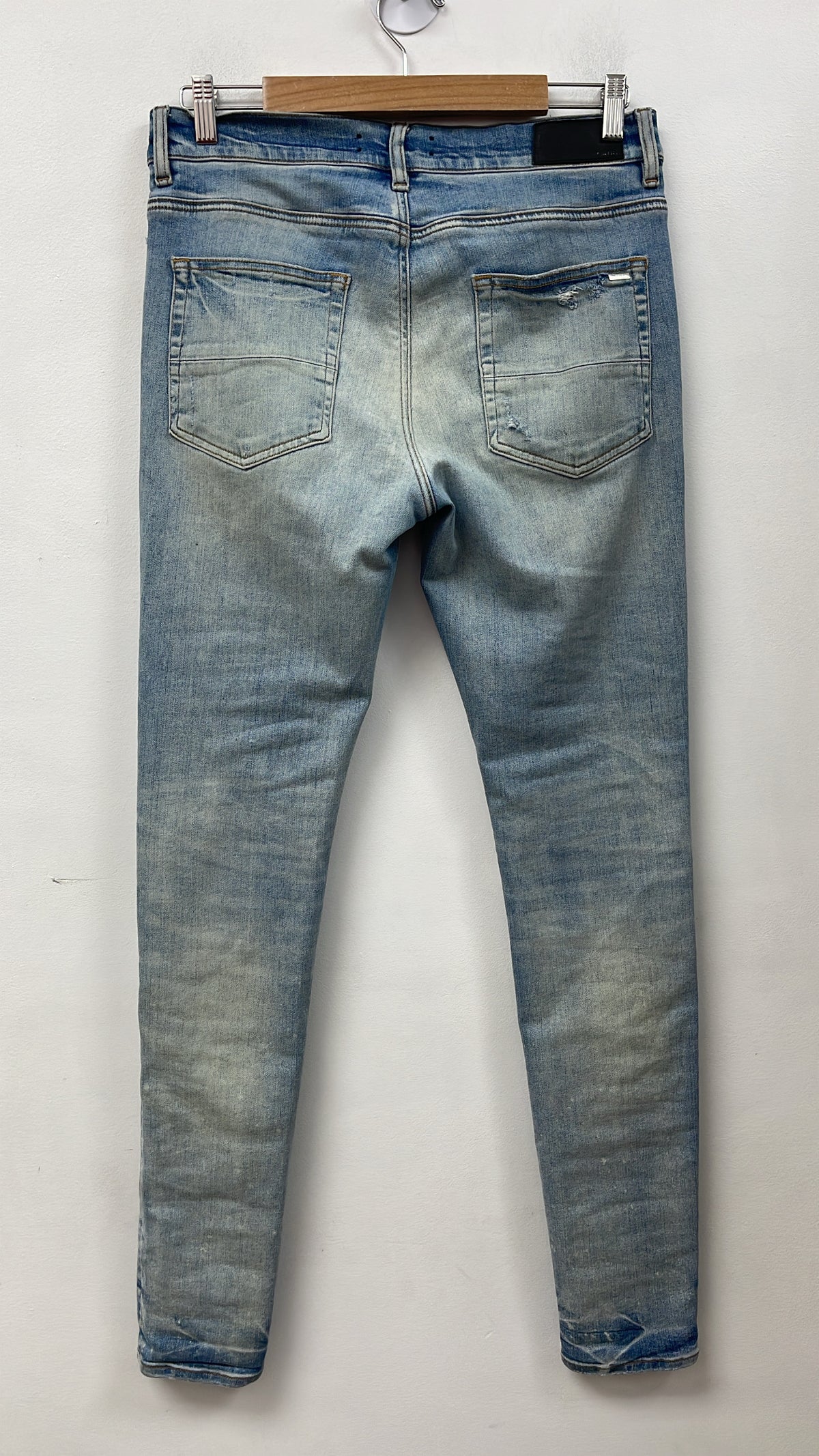 Amiri MX1 Light Wash Blue Paisley Patch Jeans