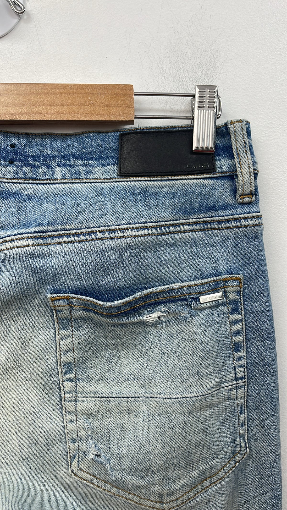 Amiri MX1 Light Wash Blue Paisley Patch Jeans