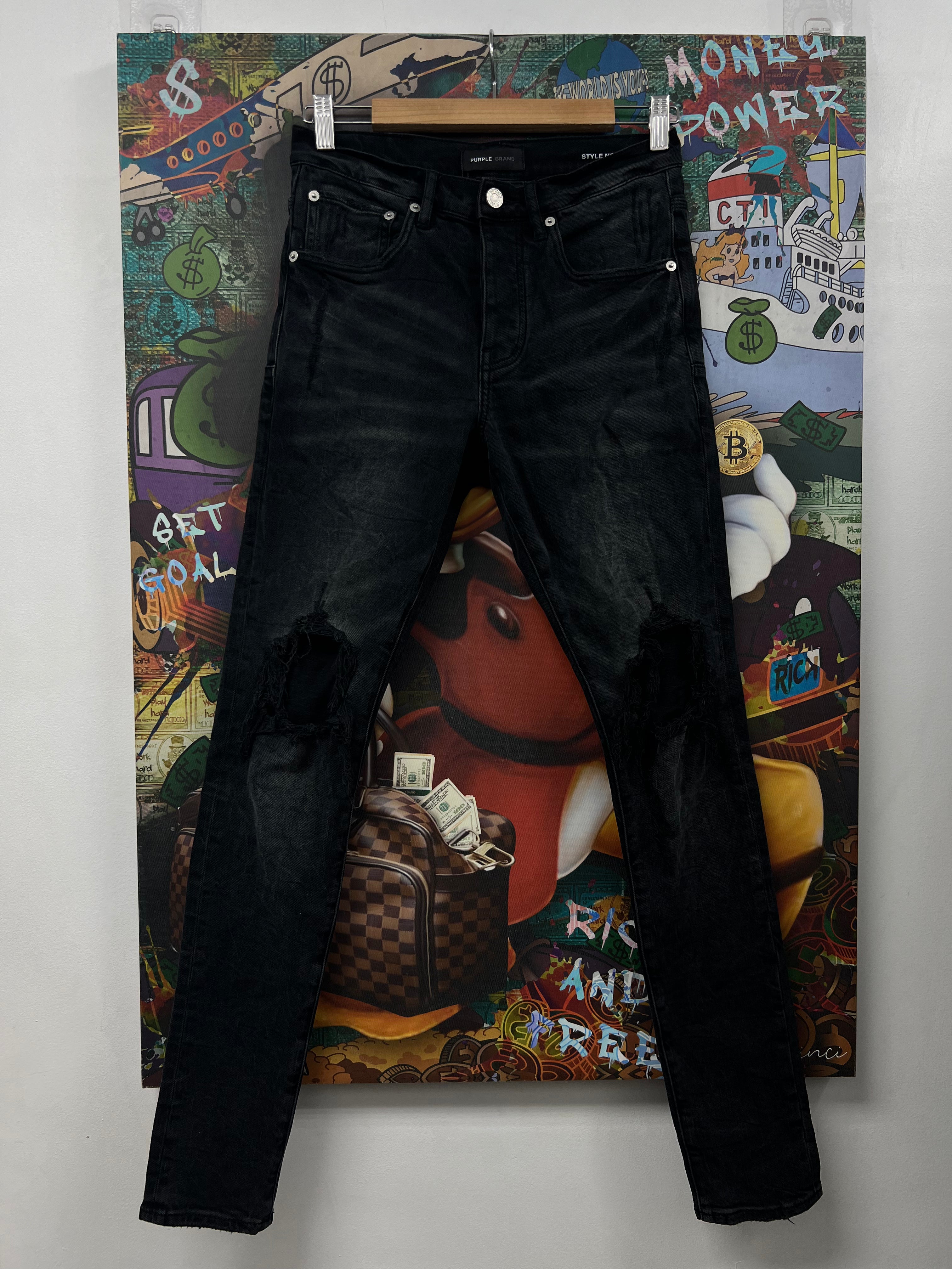 Purple Brand Black Wash Knee Ripped Jeans