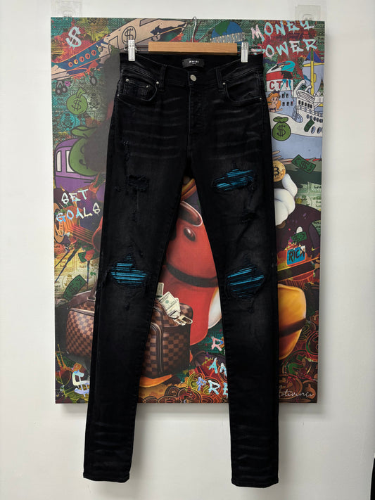 Amiri MX1 Black Blue Crackle Jeans Used