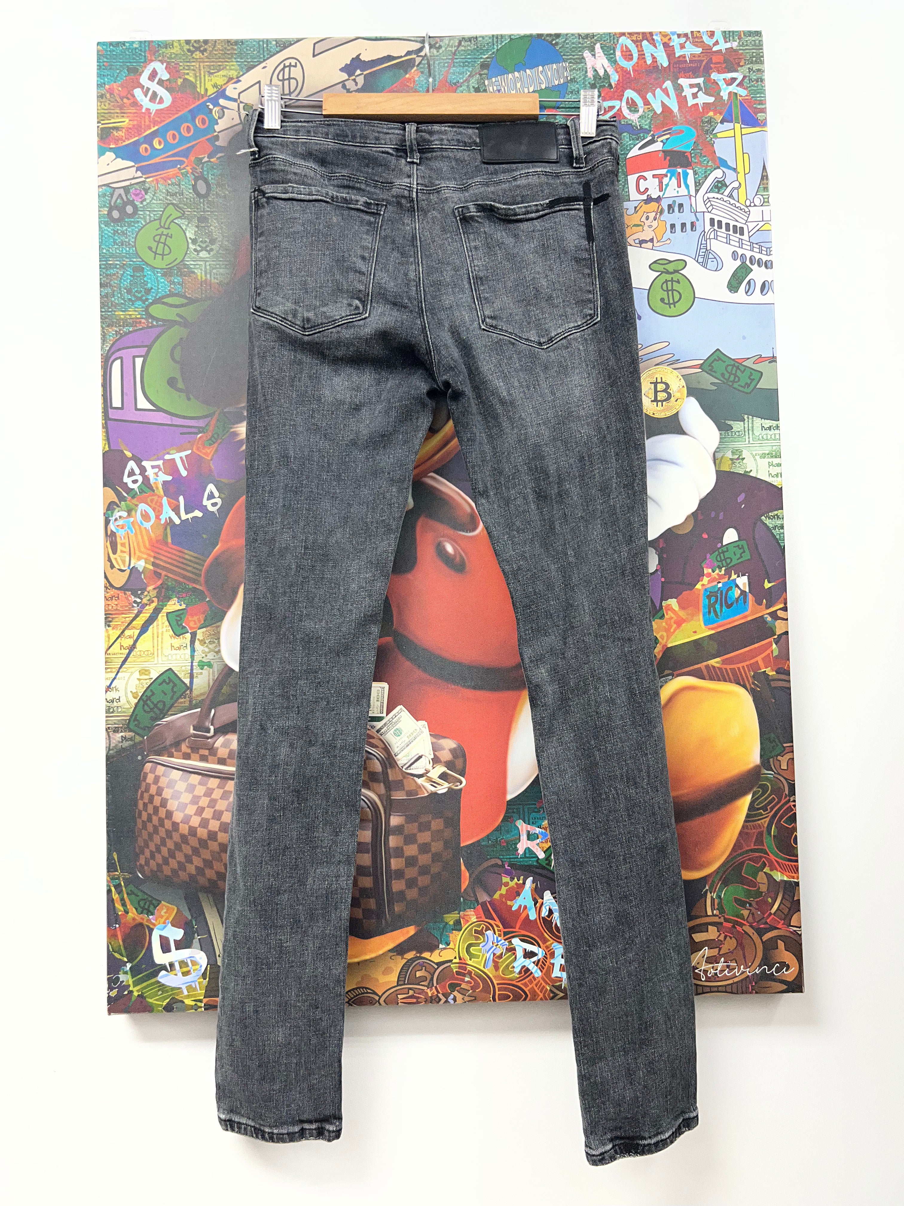 RTA Black Wash Embroidered Jeans