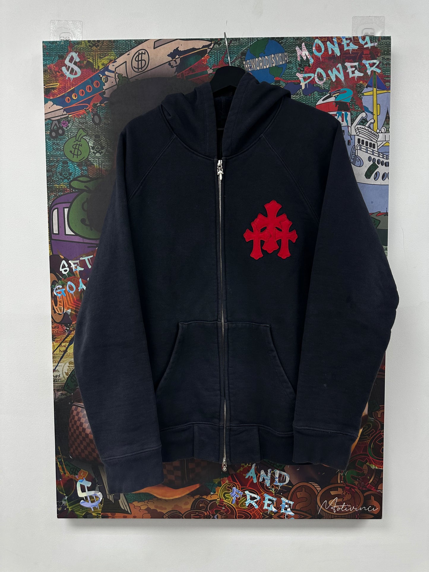 Chrome Hearts Cemetery Paper Jam Zip Up Navy Red Used Large N/A