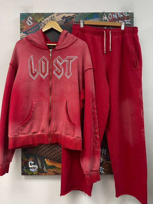 Lost Intricacy Rhinestone Red Sweatpants