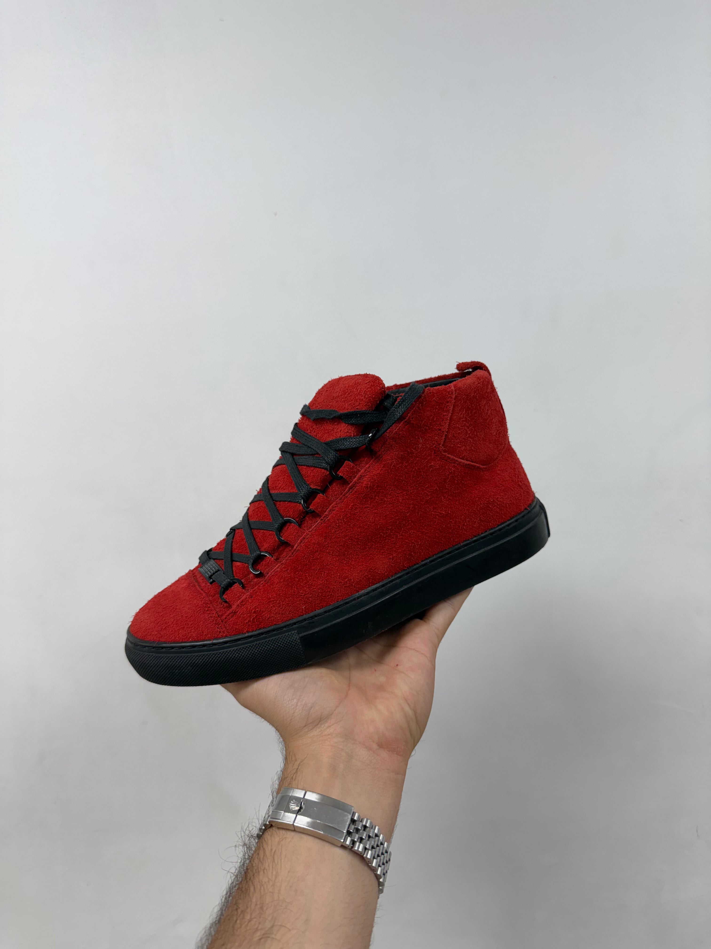 Balenciaga Red Suede Arena Sneakers
