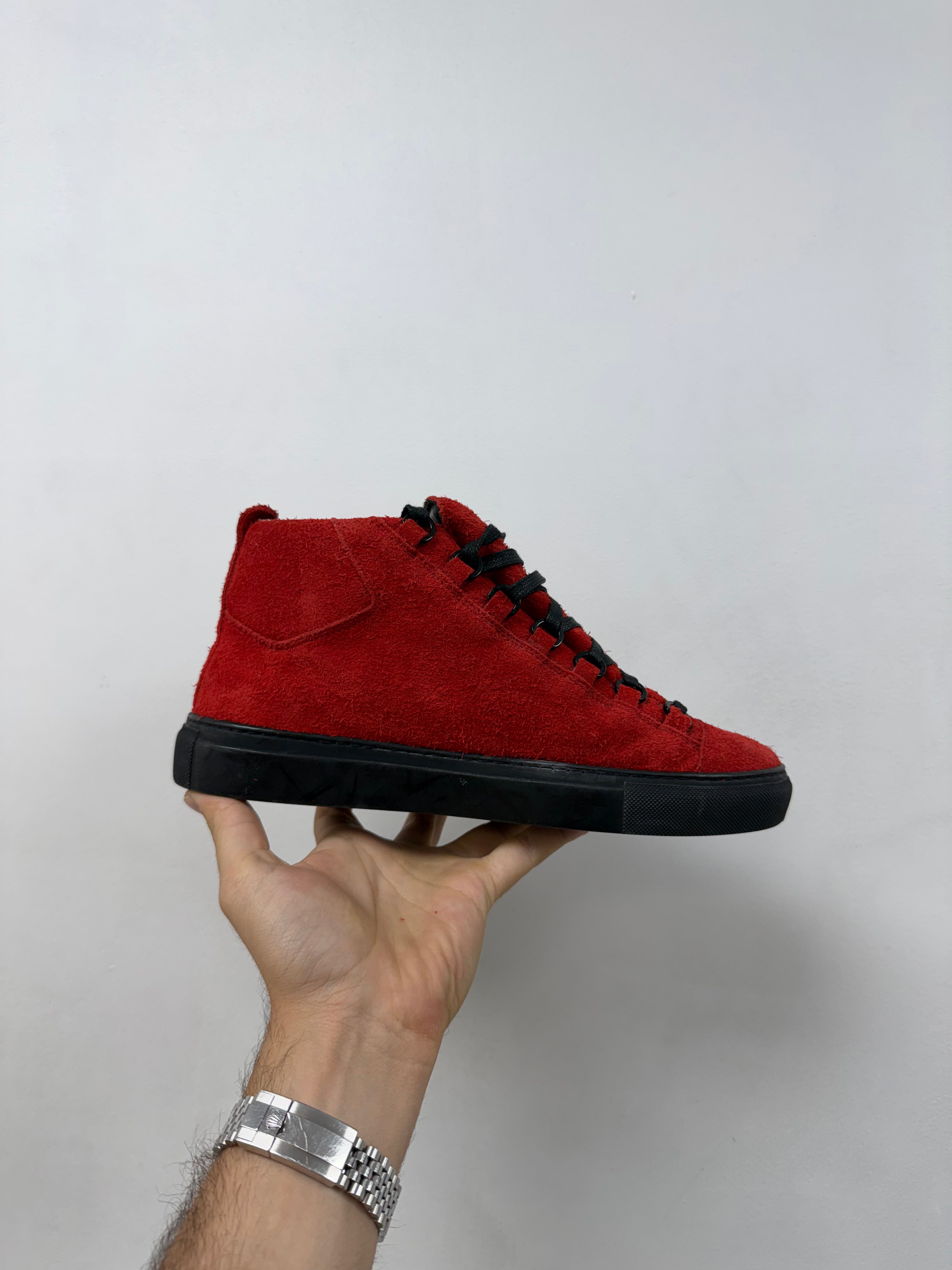 Balenciaga Red Suede Arena Sneakers